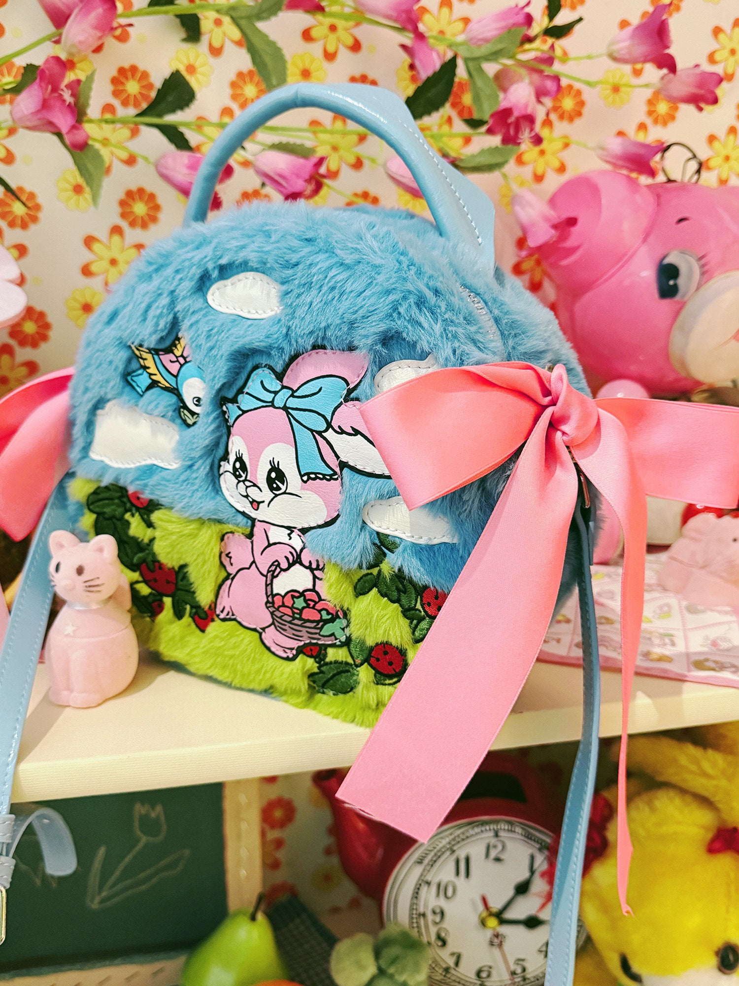 Kidcore Blue Bunny Plush Crossbody Bag | tntntutu by Land Decora