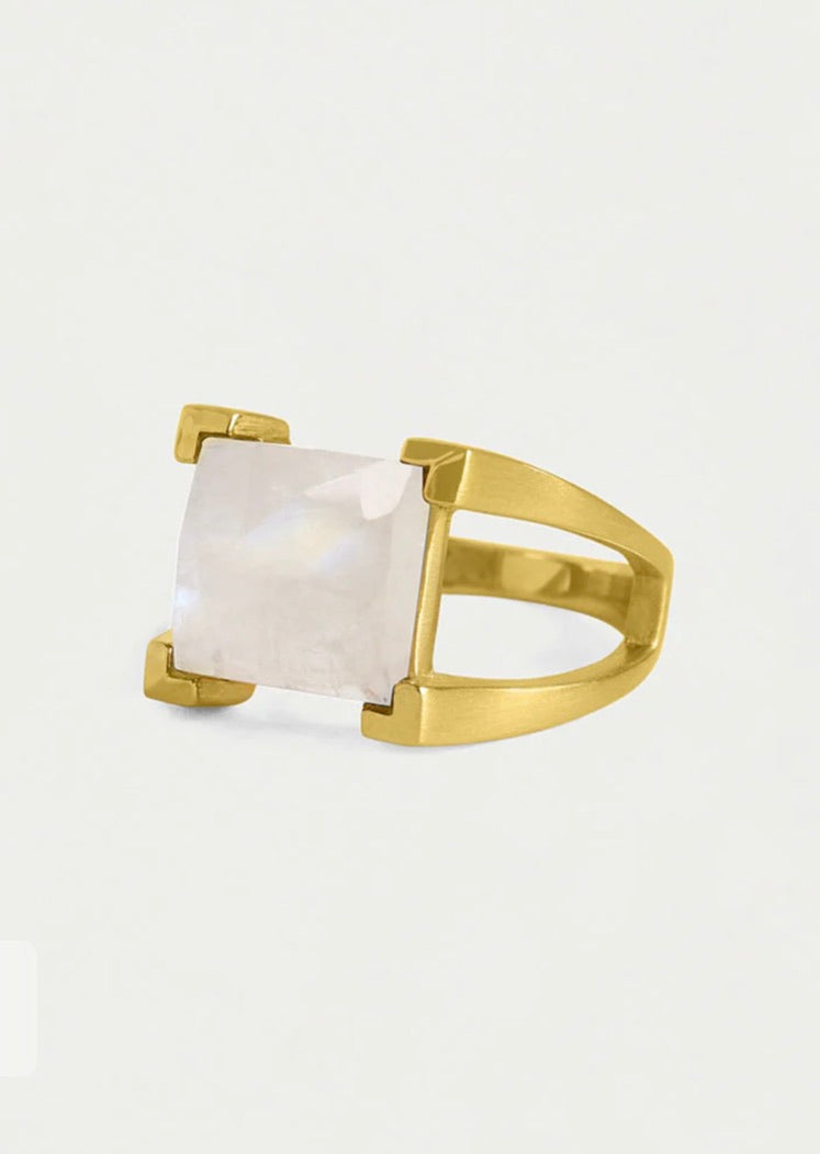 Mini Plaza Ring in Rainbow Moonstone by Sierra Deene