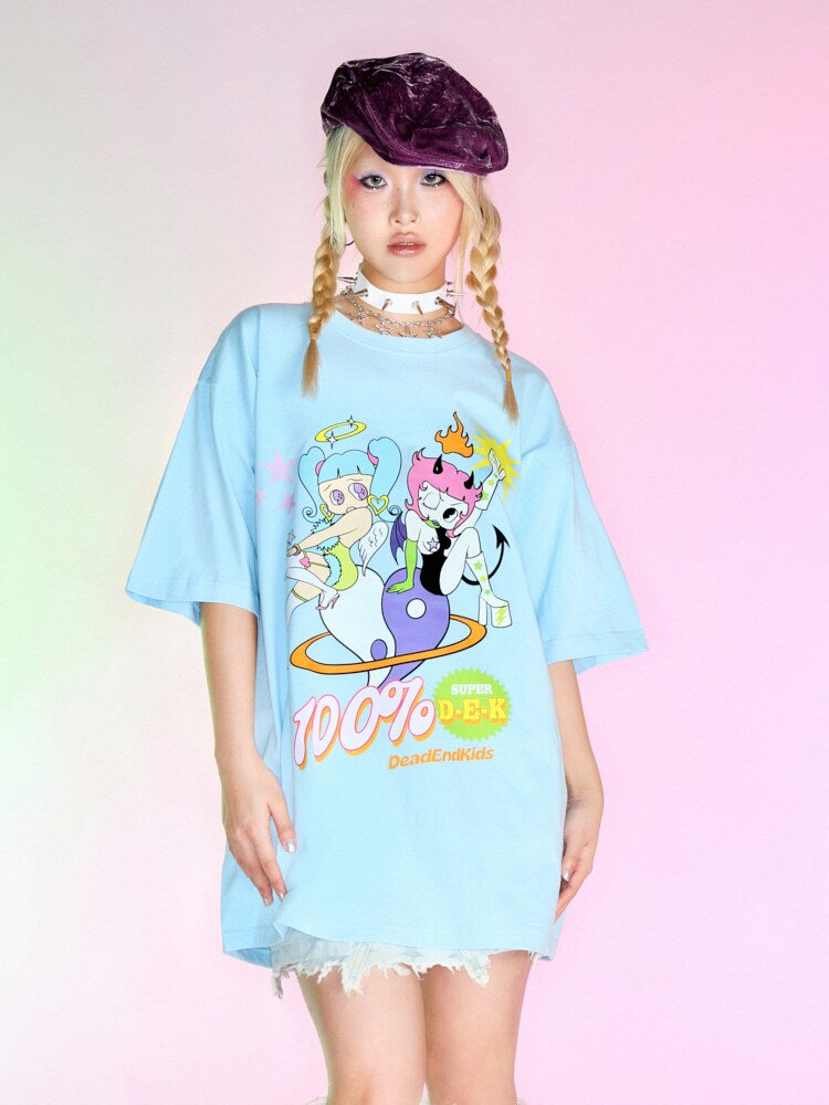 Y2K Cartoon Print Oversized Tee - DeadEndKids by Land Decora