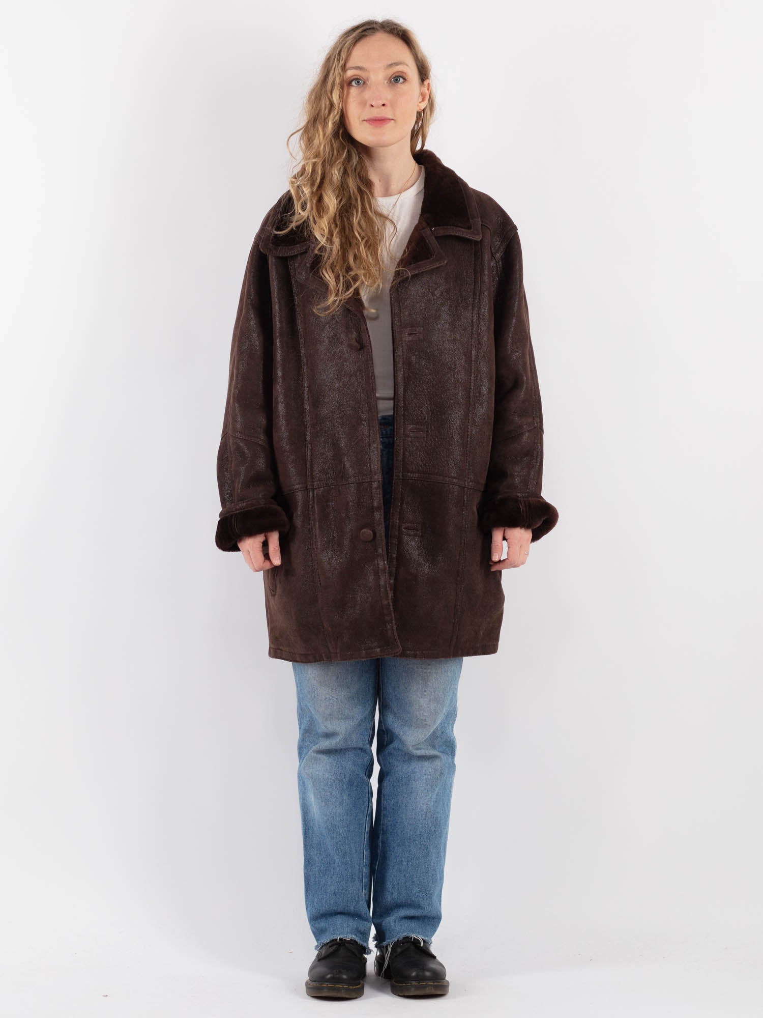 Vintage 90's Women Sheepskin Coat in Brown by Northern Grip