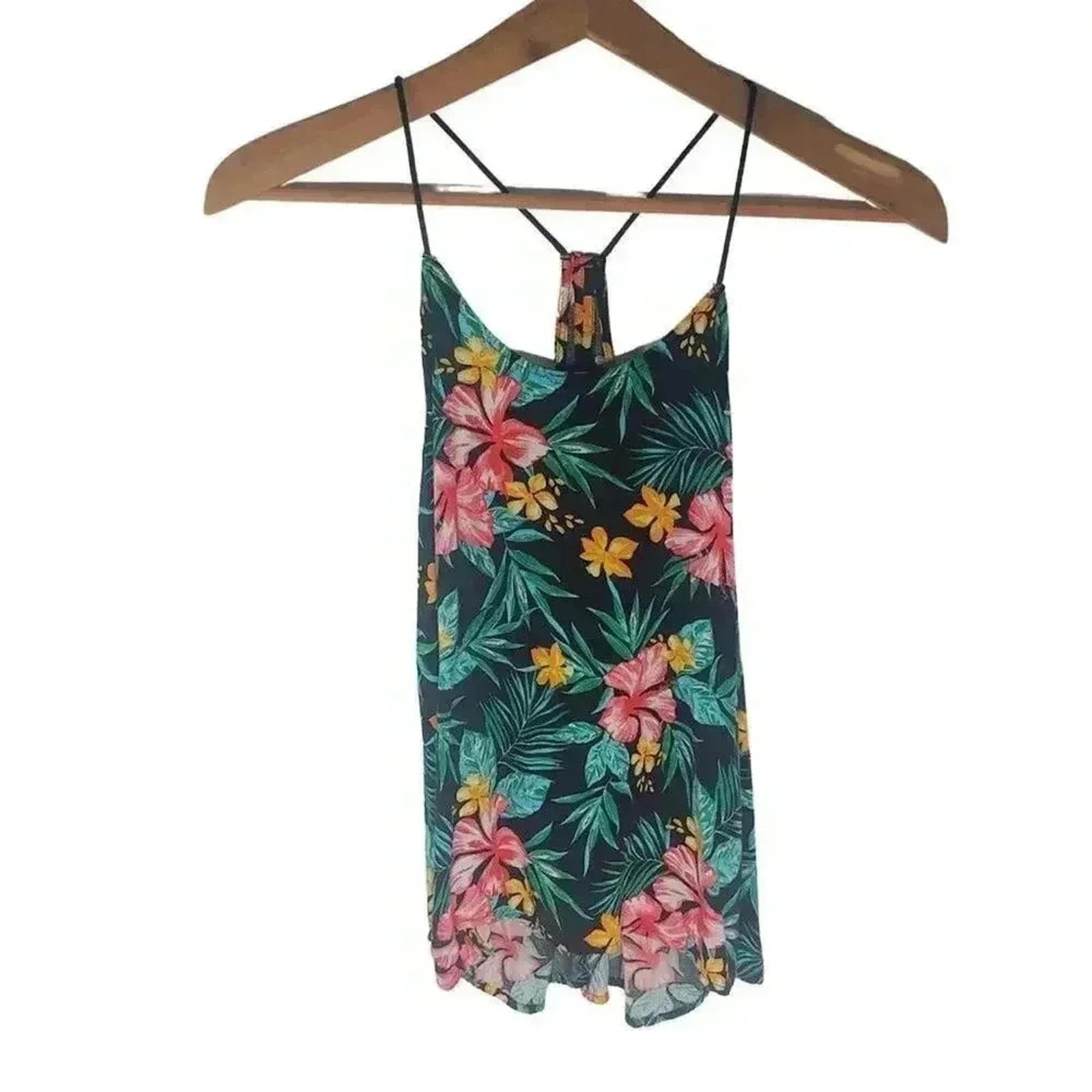 ❤️ 3/$15 No Boundaries Tropical Black Orange Green Flowy Tank Top Flor by Hot Girl Secondhand
