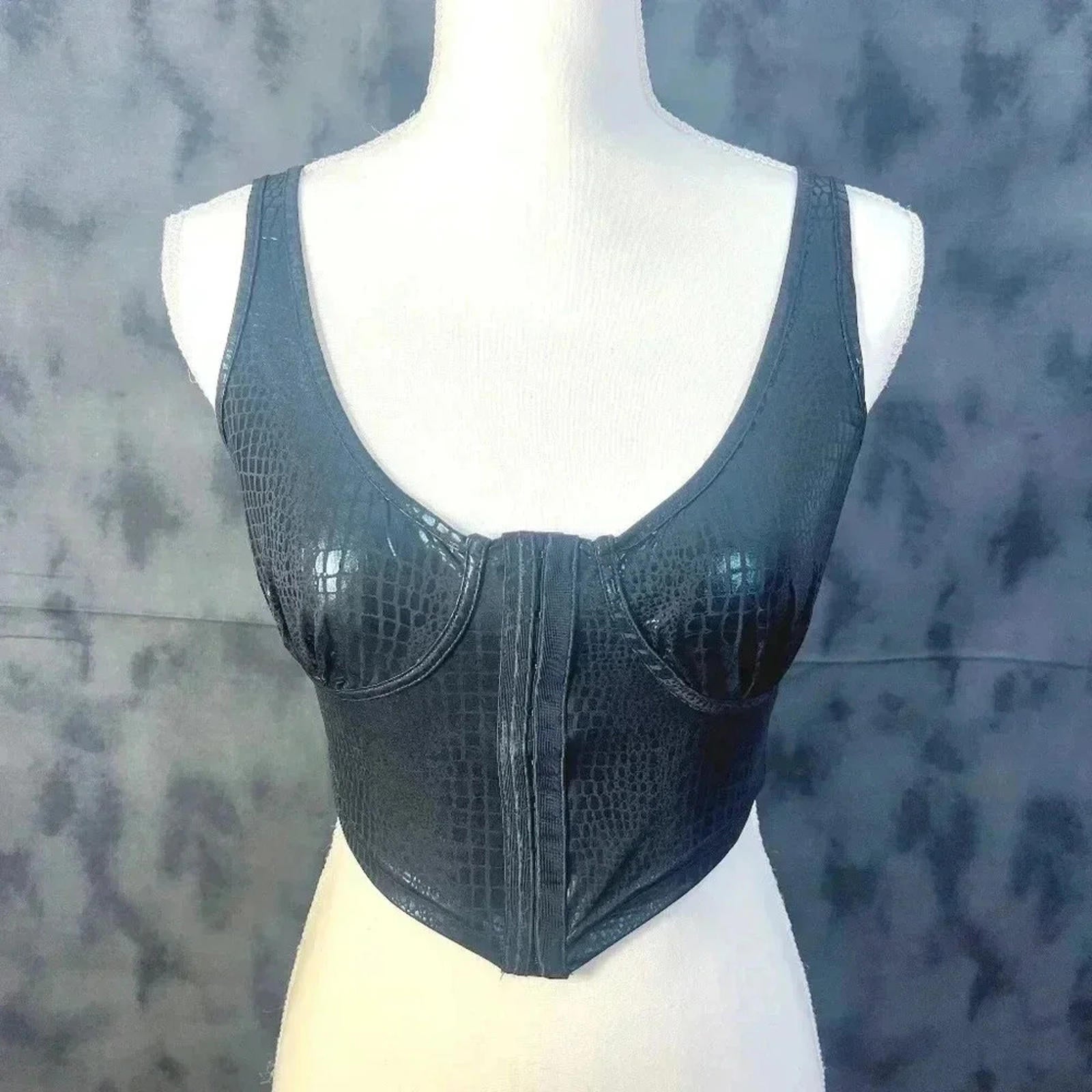 NWOT Black Crocodile Print Corset Top Rave Festival Shein Women's Size by Hot Girl Secondhand