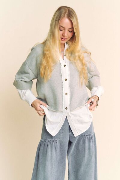 FAUX LAYERED FRENCH TERRY CONTRAST TOP by RAËLIV