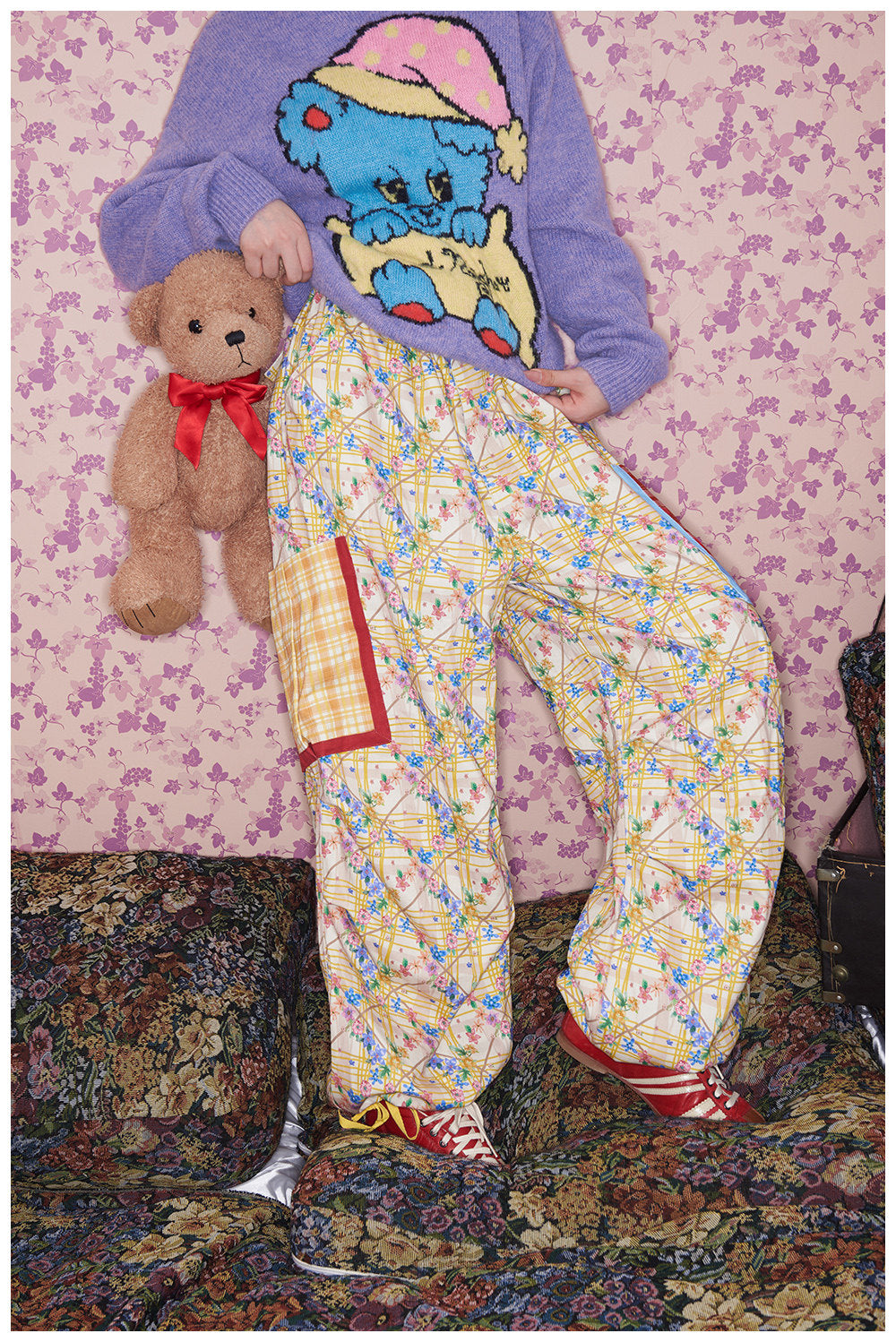 Kidcore Floral Plaid High-Waist Parachute Pants | tntntutu by Land Decora