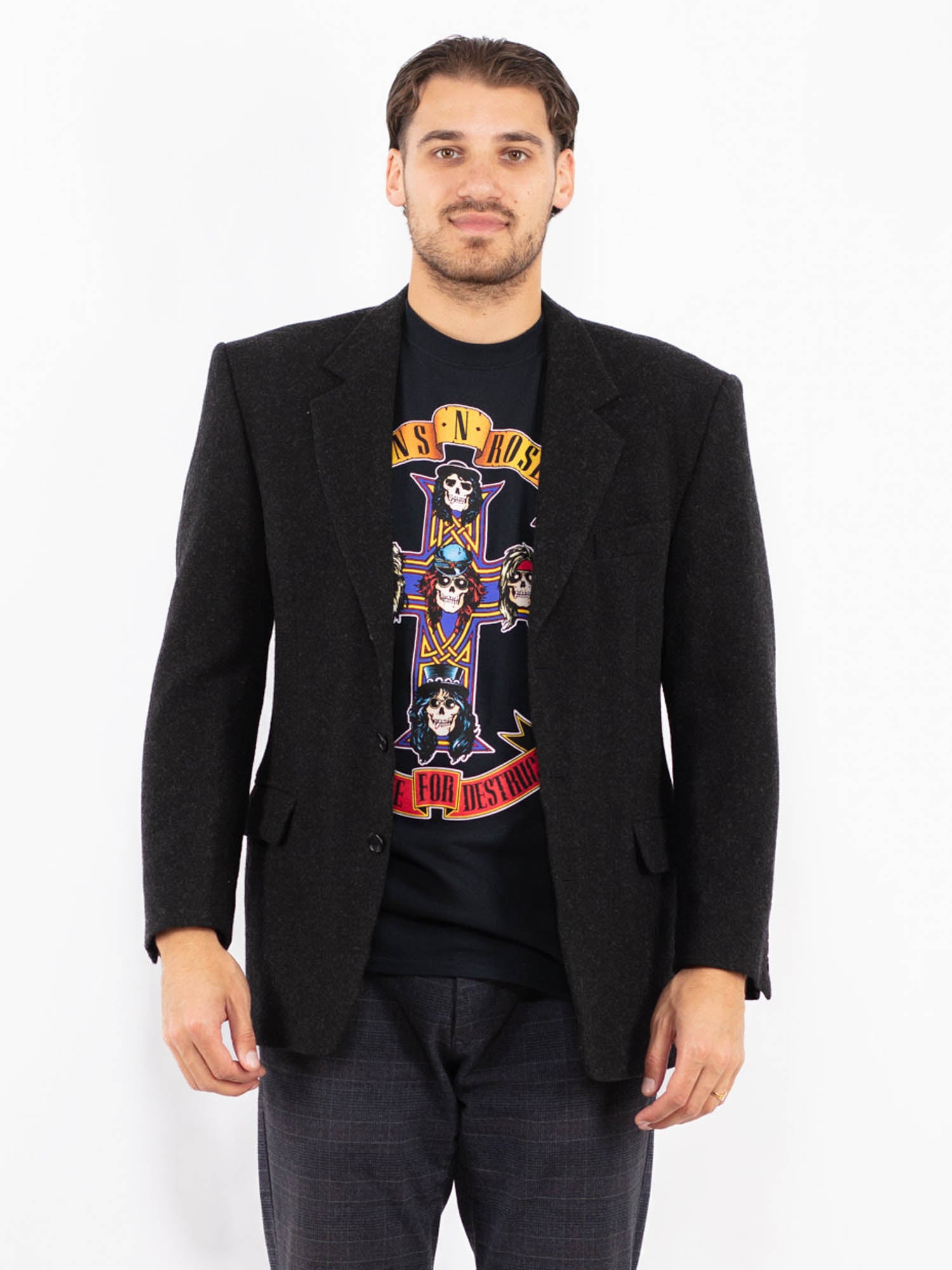Vintage 90's Men Wool Blazer Jacket in Dark Gray by Northern Grip