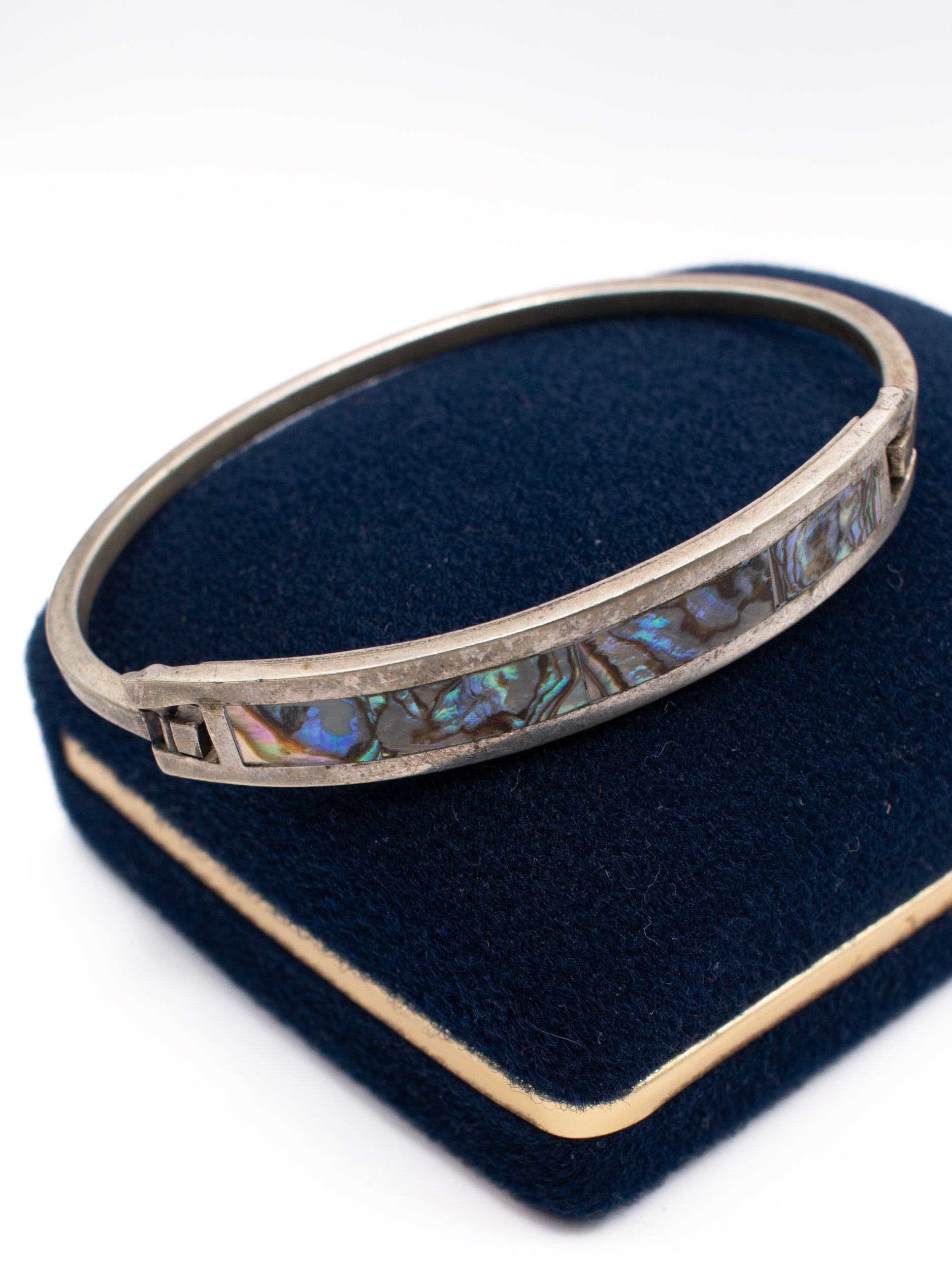 Vintage 60's Alpaca Mexico Abalone Shell Bangle Bracelet by Northern Grip