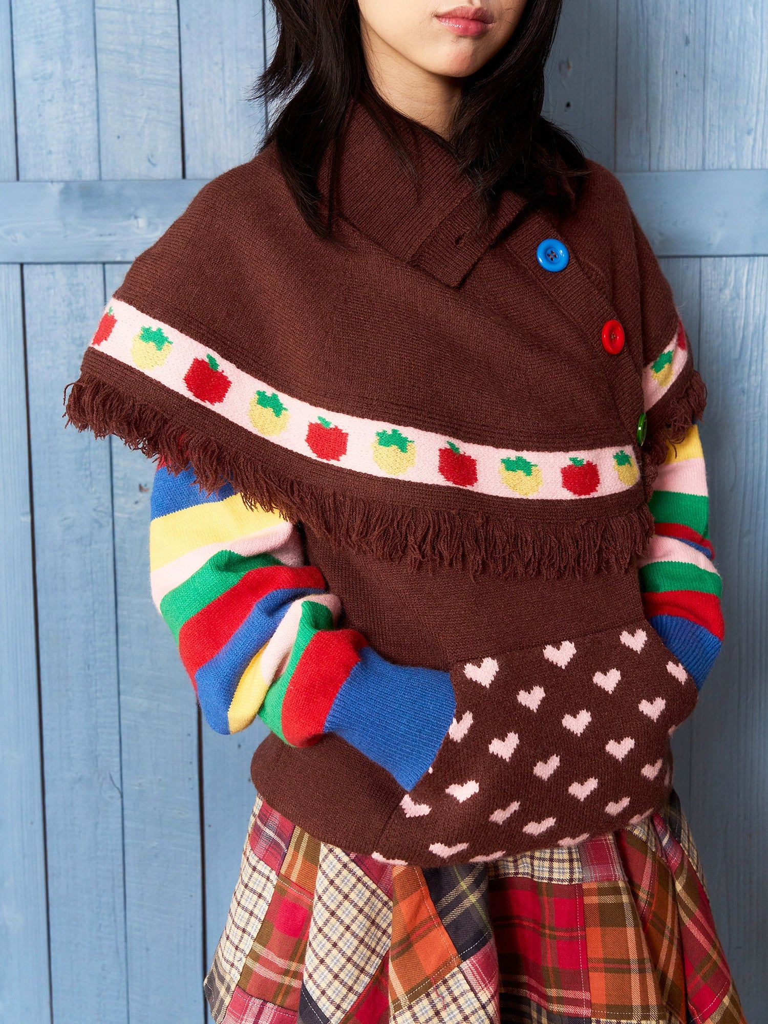 Harajuku Sweater Chocolate Strawberry Tassel Cape Brown Winter Sweater - Fruits by Land Decora