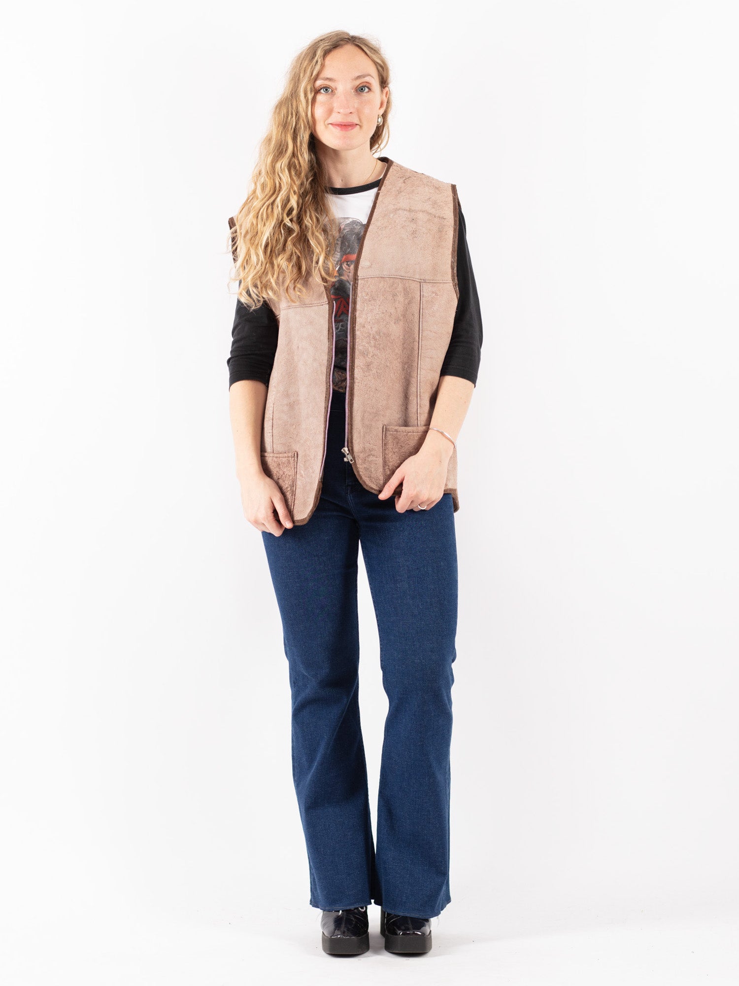 Vintage 70's Women Sheepskin Vest in Beige by Northern Grip