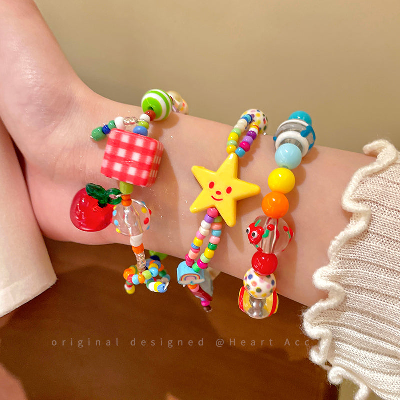 Decora Kei Bracelet – "Apple Star" Beaded – Filpped by Land Decora