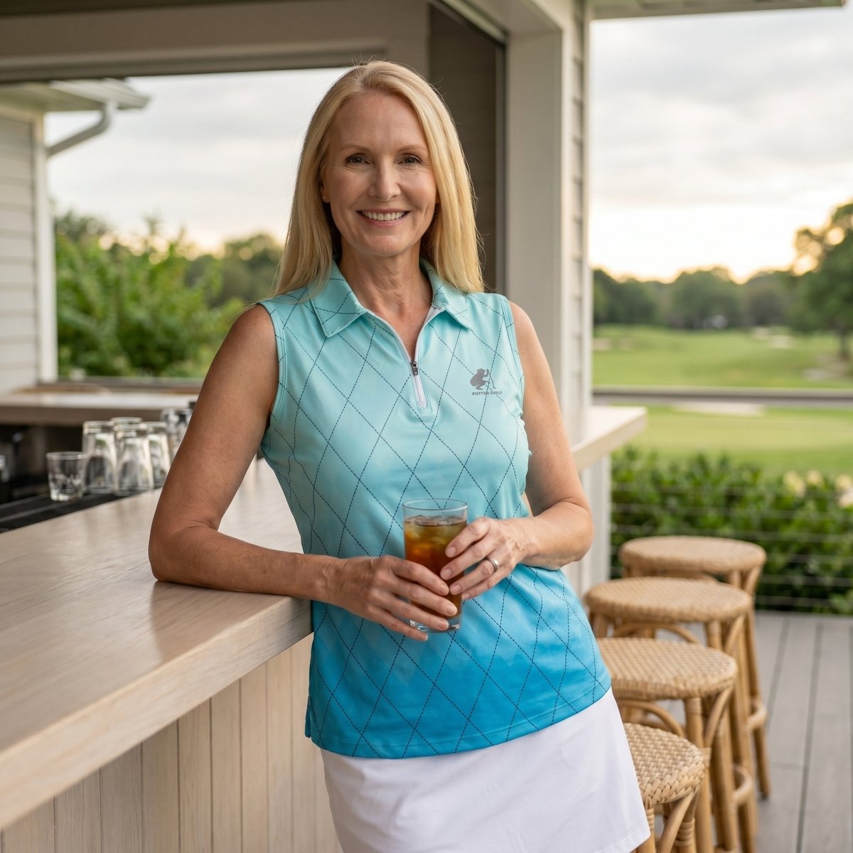 Aqua Argyle Short Sleeve Polo by Putter Girl