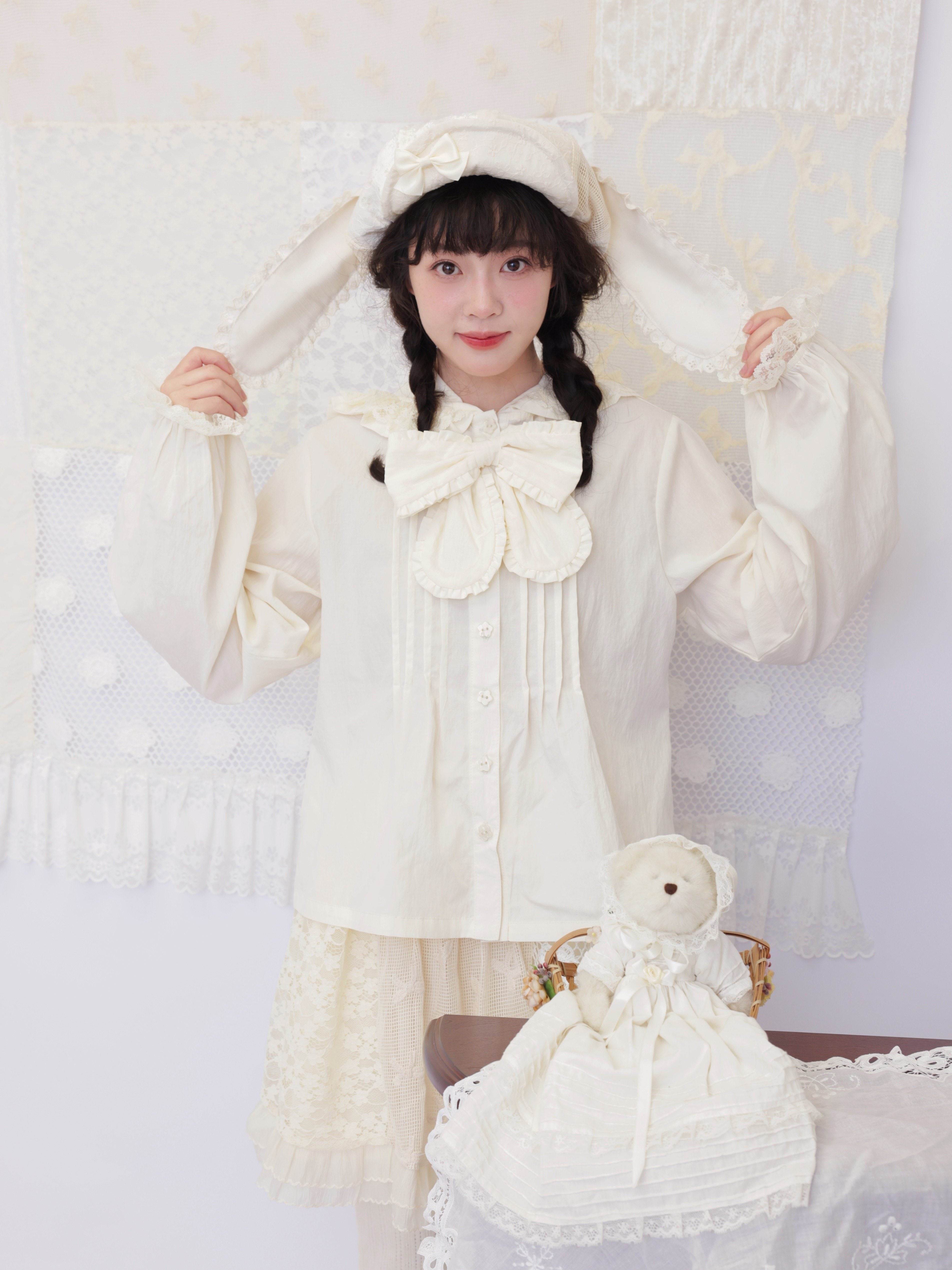 Vintage Lace Hood Bow Blouse - SemenCoicis by Land Decora