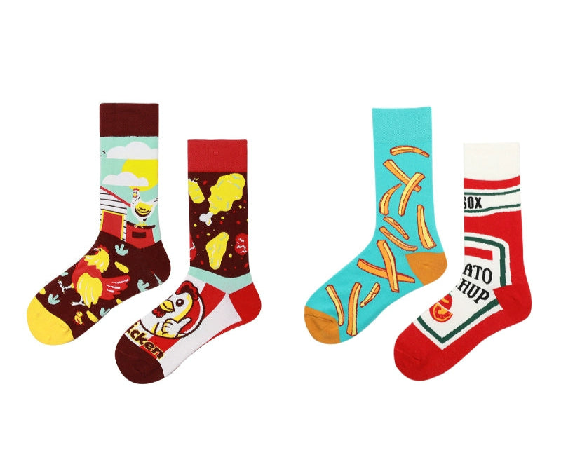 Decora Kei Mismatched Socks Fried Chicken and Fries by Land Decora