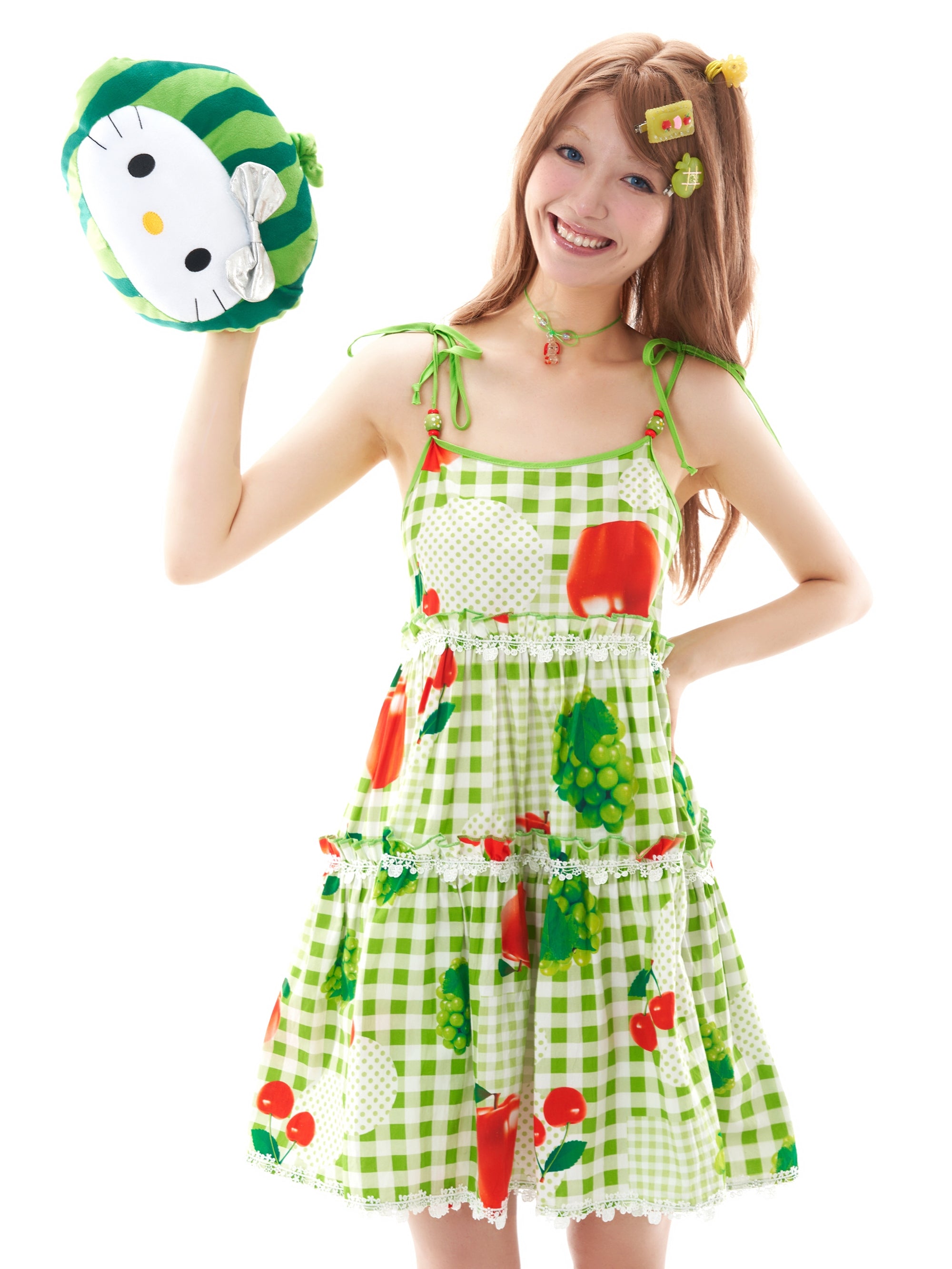 FRUITS Fruit Print Dress | Checkered Strap Dress by Land Decora