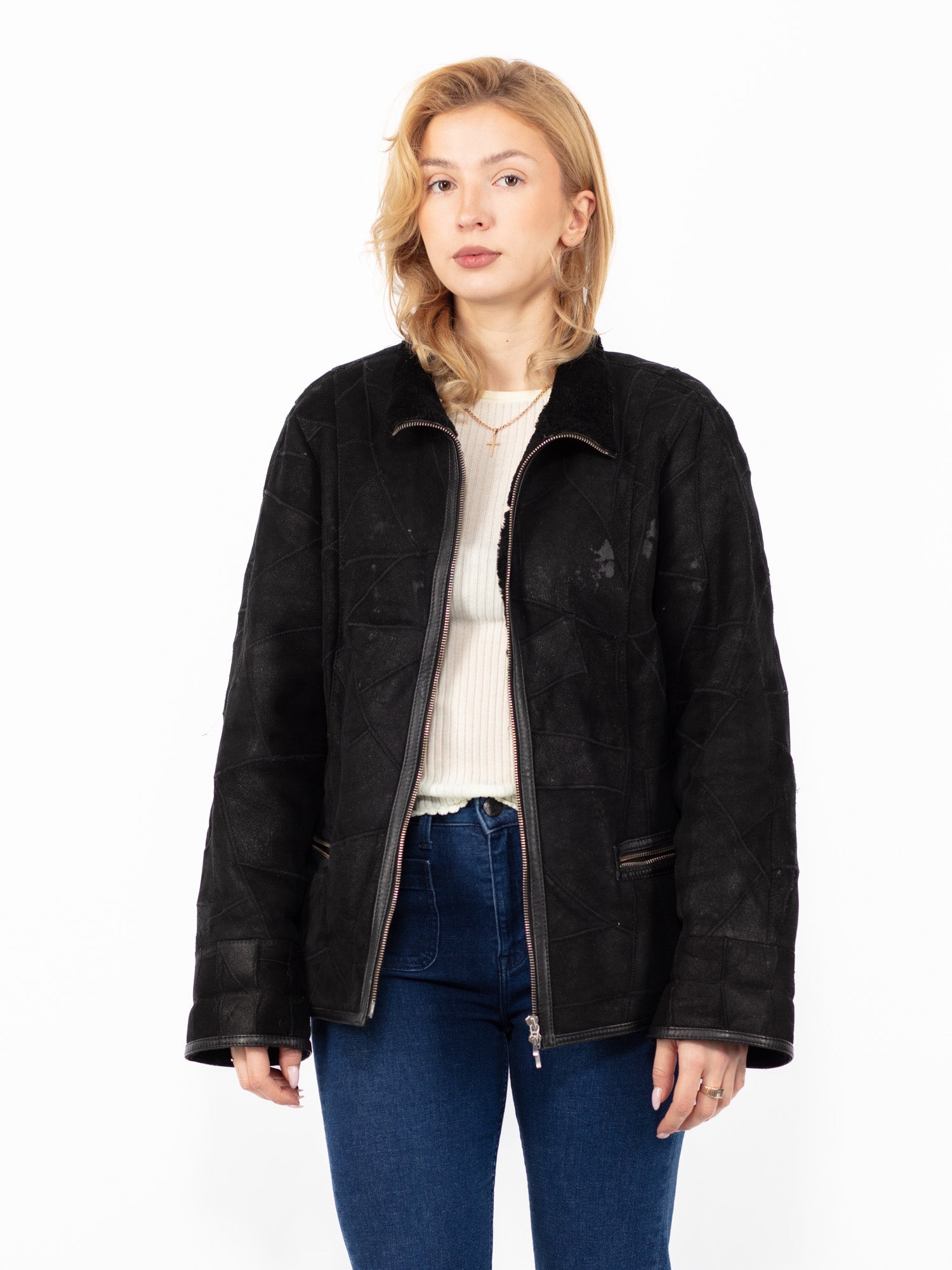 Vintage 90's Women Sheepskin Jacket in Black by Northern Grip