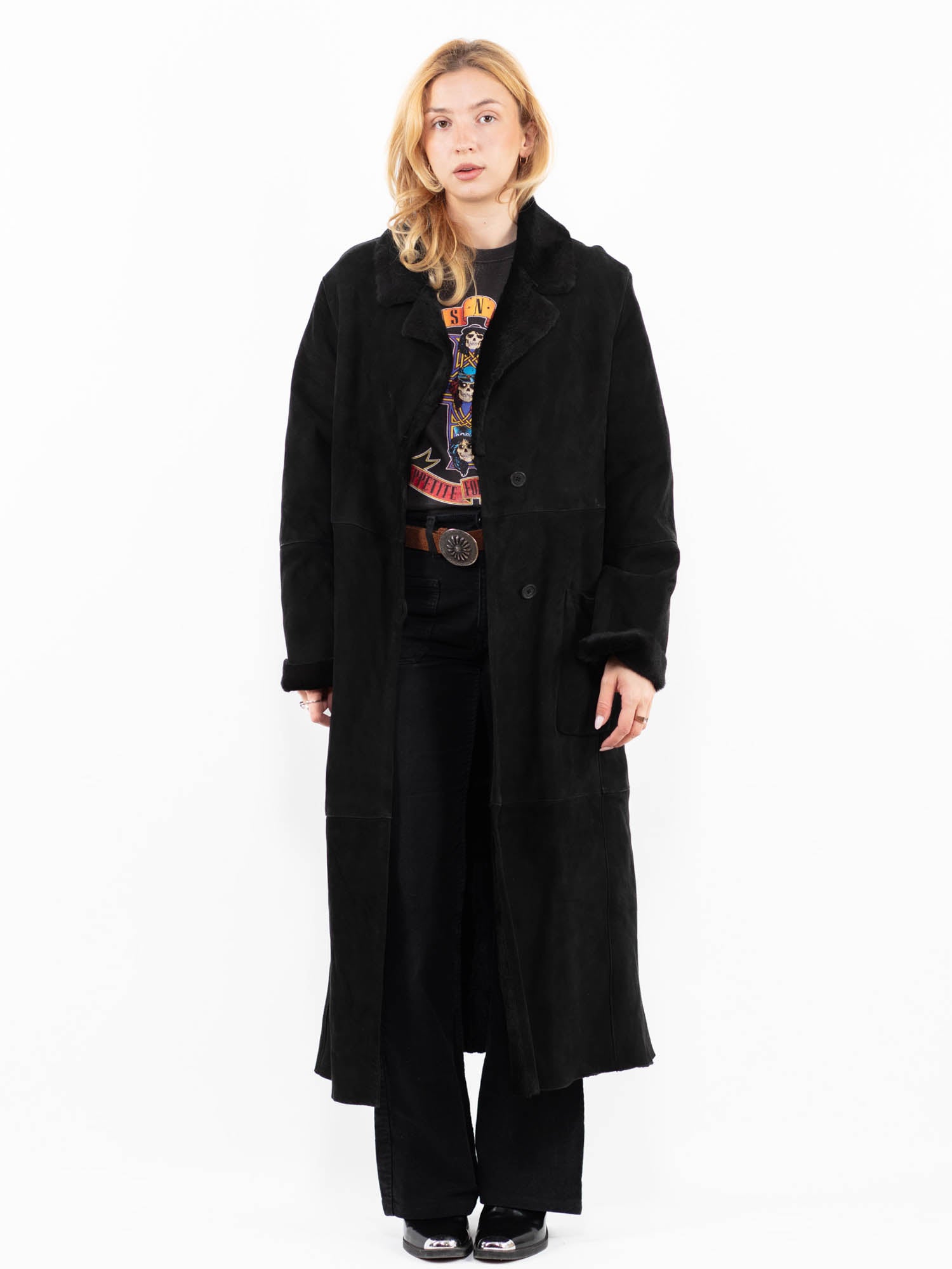 Vintage 00's Women Sheepskin Coat in Black by Northern Grip