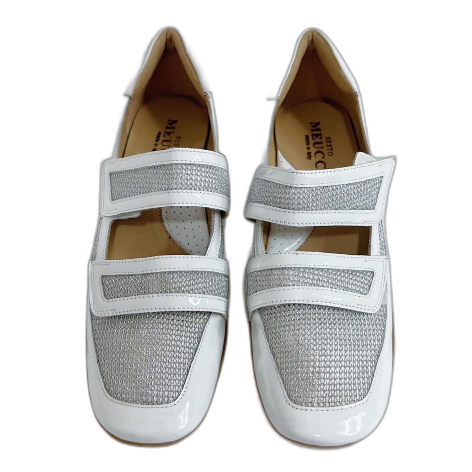 Sesto Meucci Gyan Napa Leather Mary Jane Sneakers White Silver Size 7. by Hot Girl Secondhand