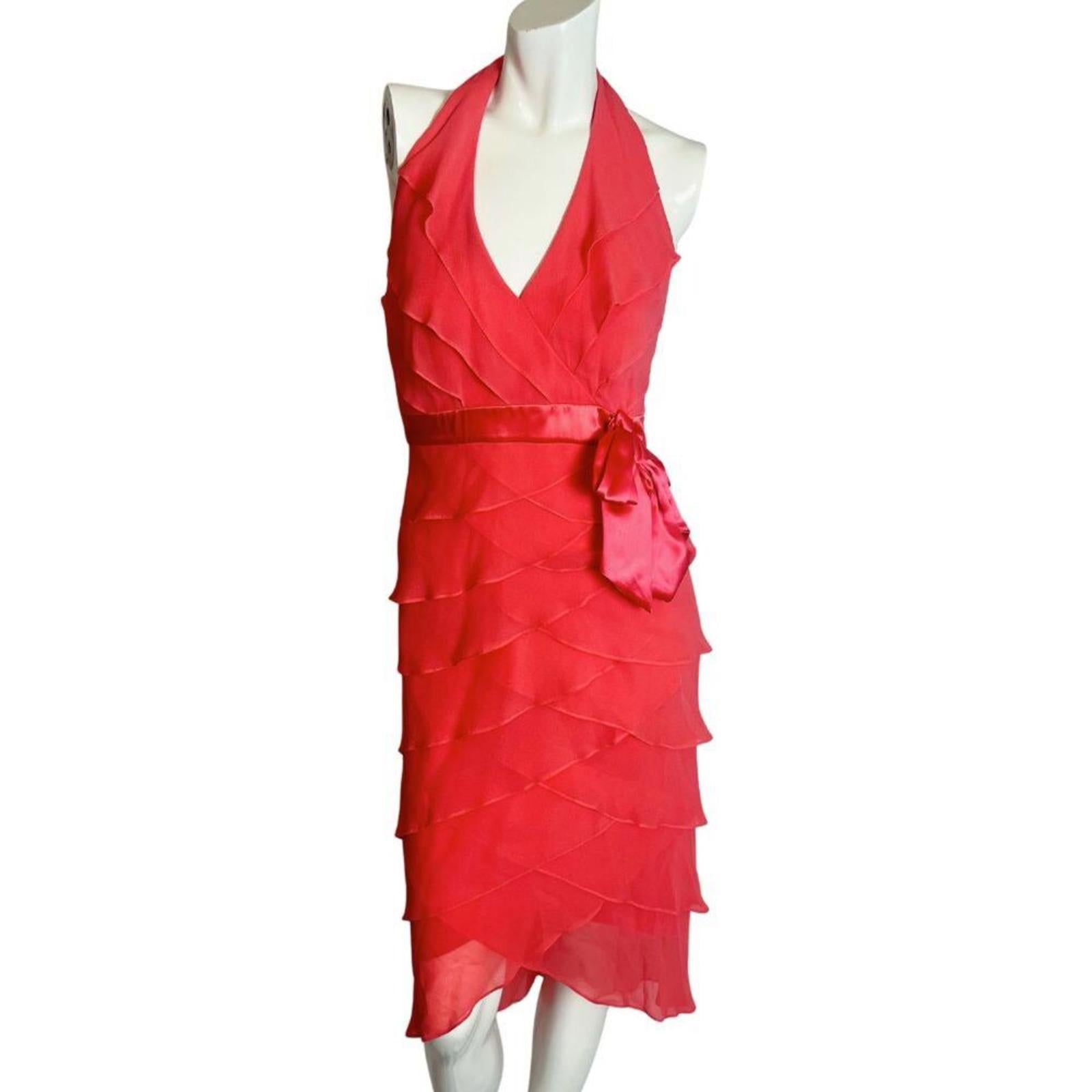 Vintage 90s y2k Lillie Rubin Coral Chiffon Ruffled Halter Neck Dress S by Hot Girl Secondhand
