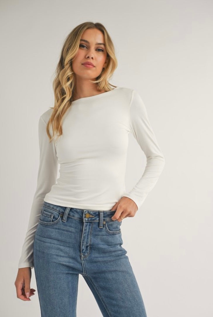 Long Sleeve High Low Long Sleeve Top in Ivory by Sierra Deene