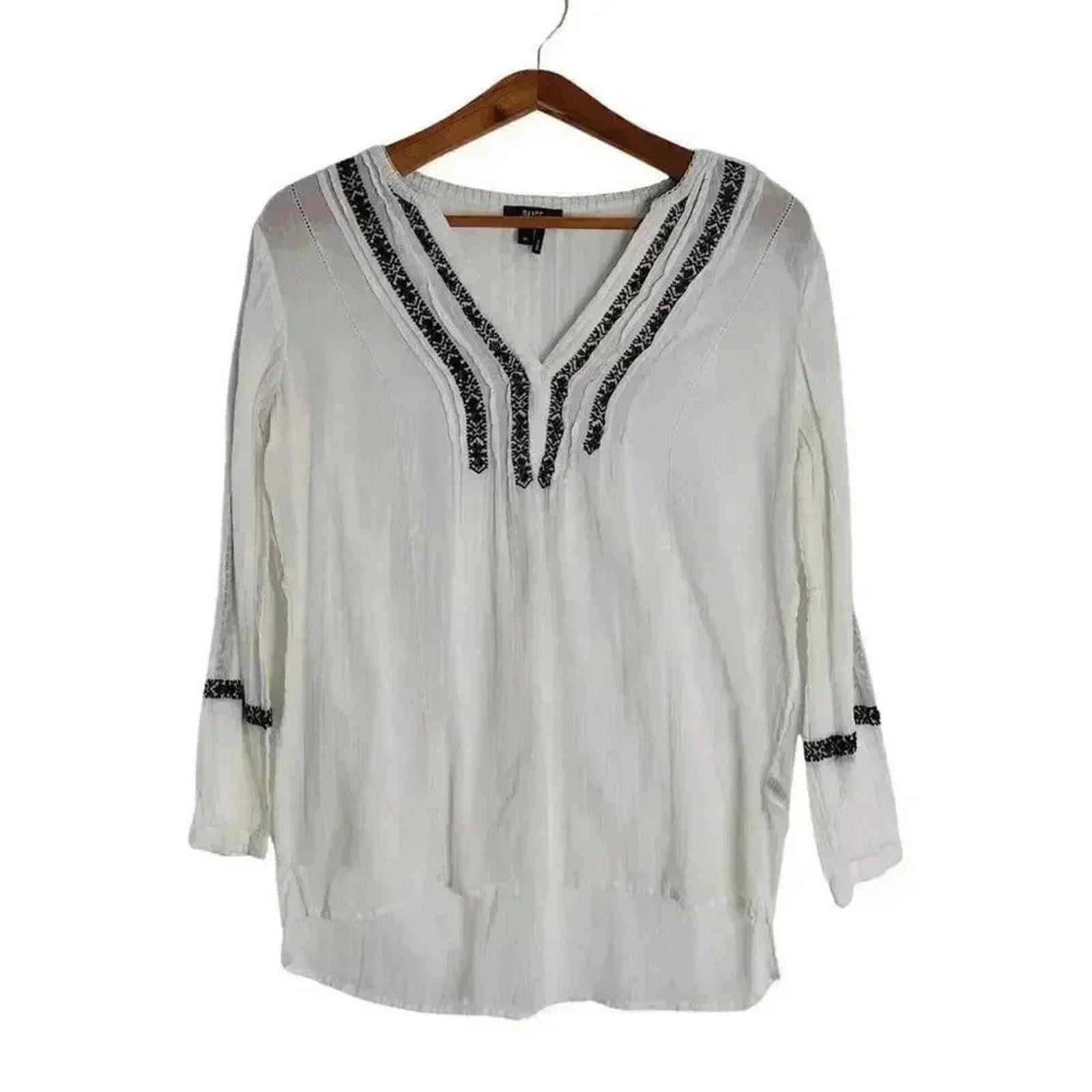 Paige White Blue Embroidered Peasant Blouse Western Country Women's Si by Hot Girl Secondhand