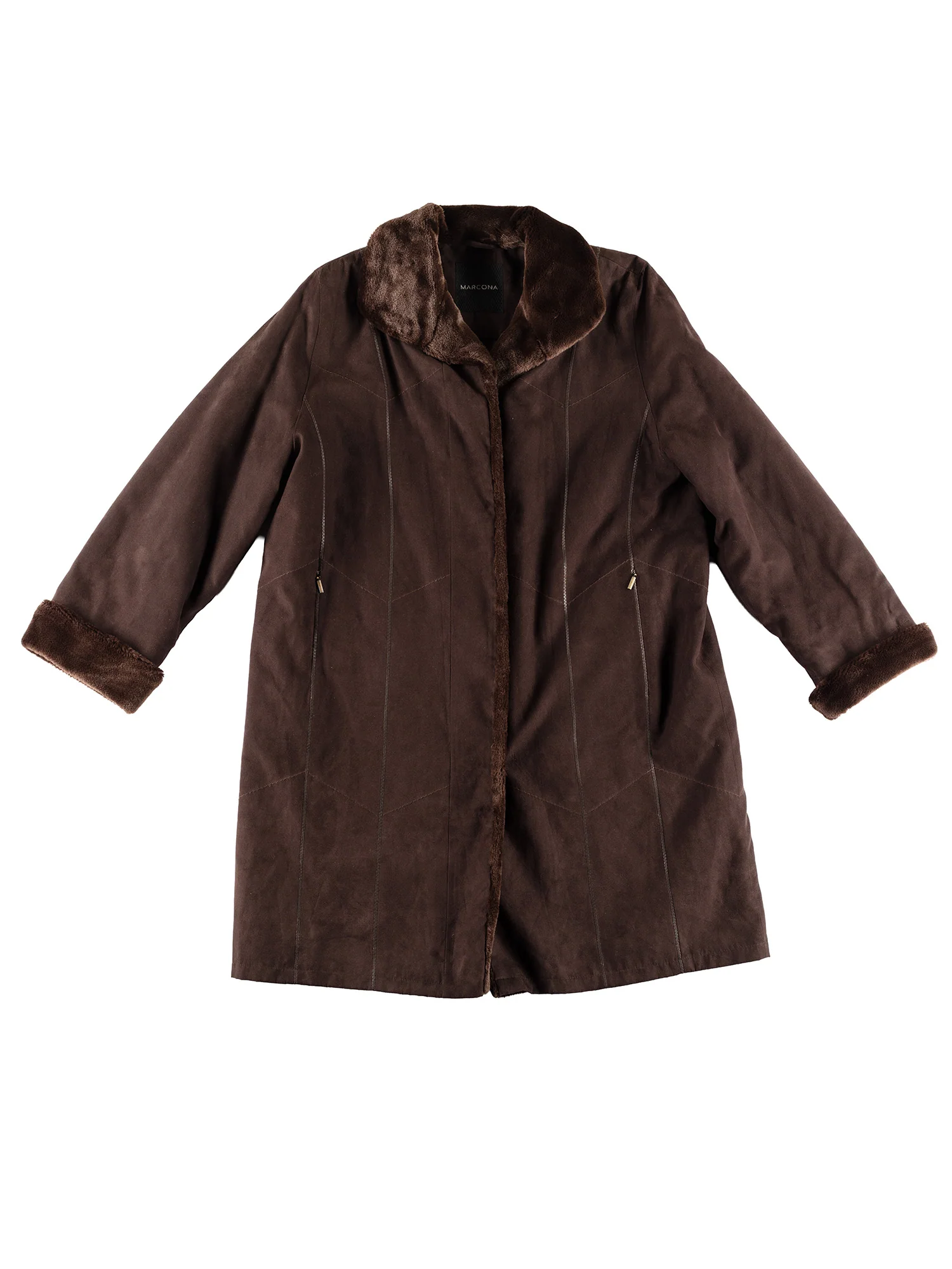 Vintage 80's Women Faux Suede Sherpa Coat in Brown by Northern Grip