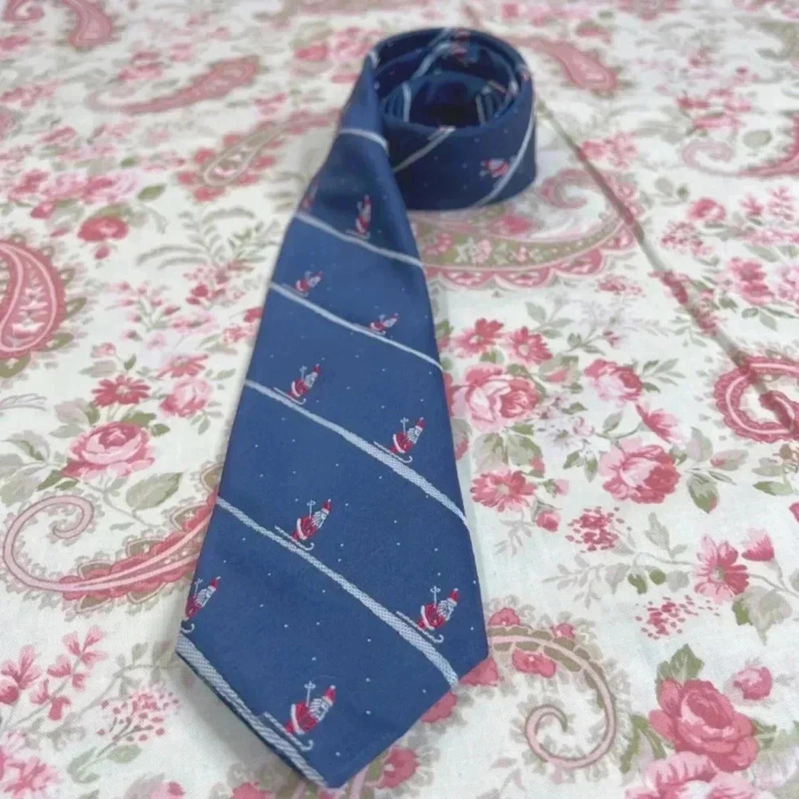 Vintage Santa Skiing Tie Christmas Holiday Suit Formal Wide Tie by Hot Girl Secondhand