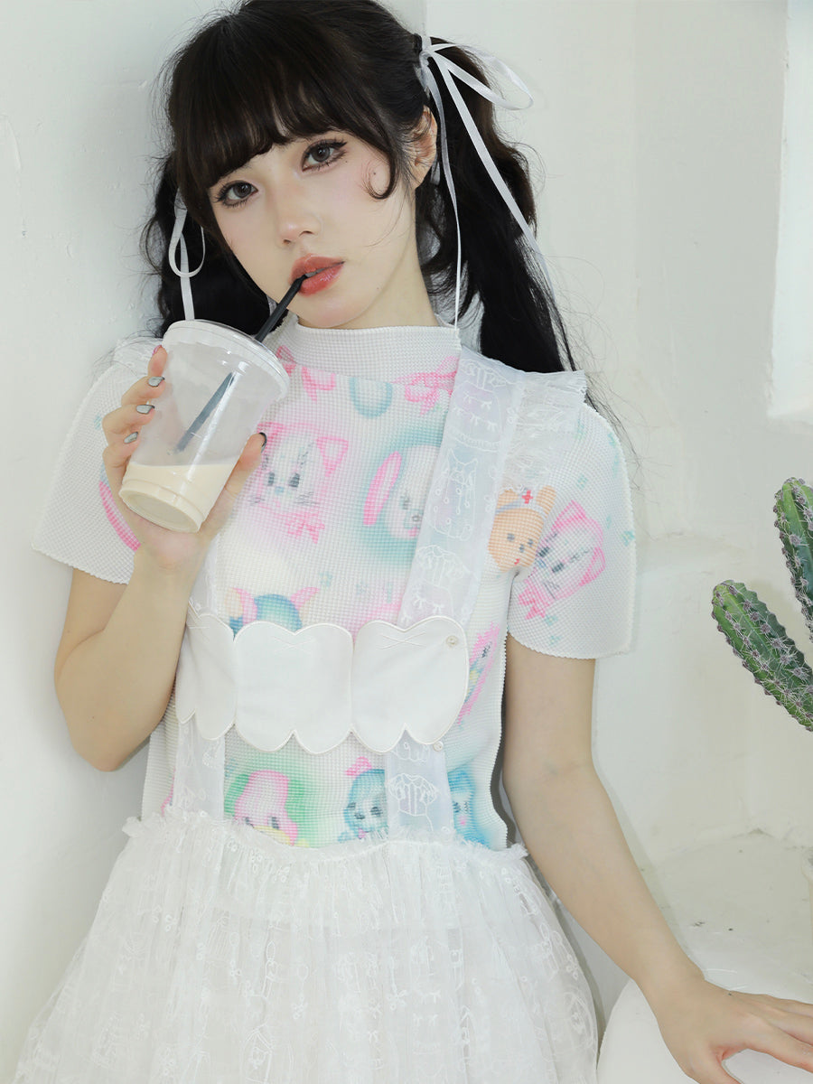 Meugler Dreamy Animal Print Frilled Short Sleeve T-shirt - Misty Girl' by Land Decora