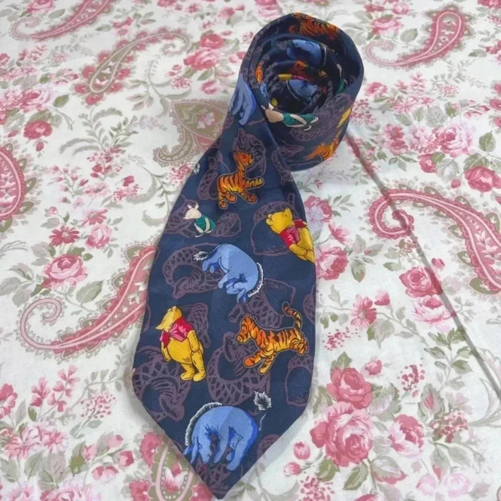 Disney Winnie the Pooh Disney Silk Tie Wide Tie Navy Blue Father's Day by Hot Girl Secondhand