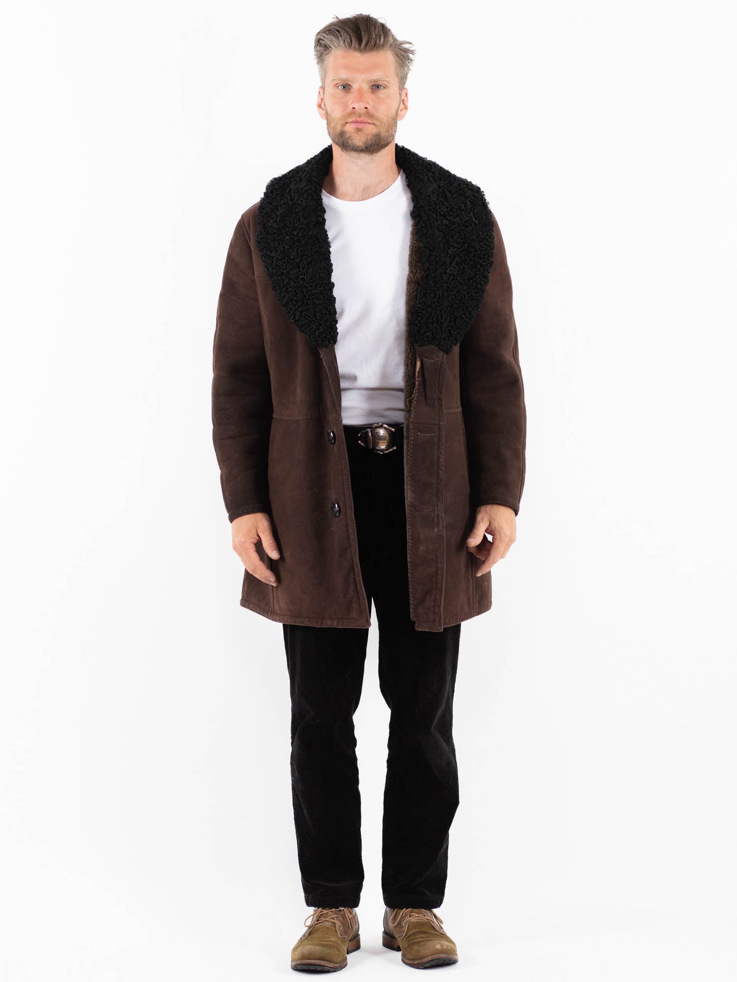 Vintage 70's Men Sheepskin Coat in Brown by Northern Grip