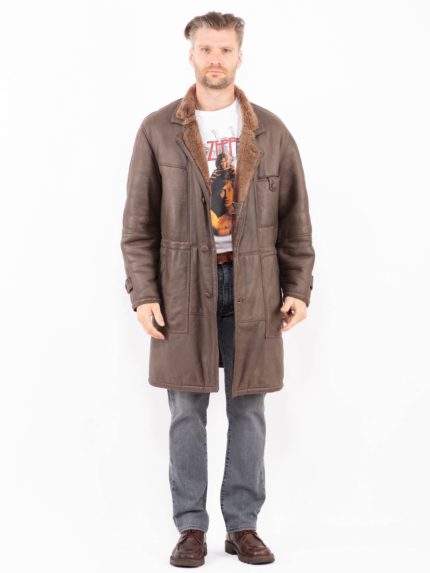 Vintage 70's Men Sheepskin Coat in Brown by Northern Grip