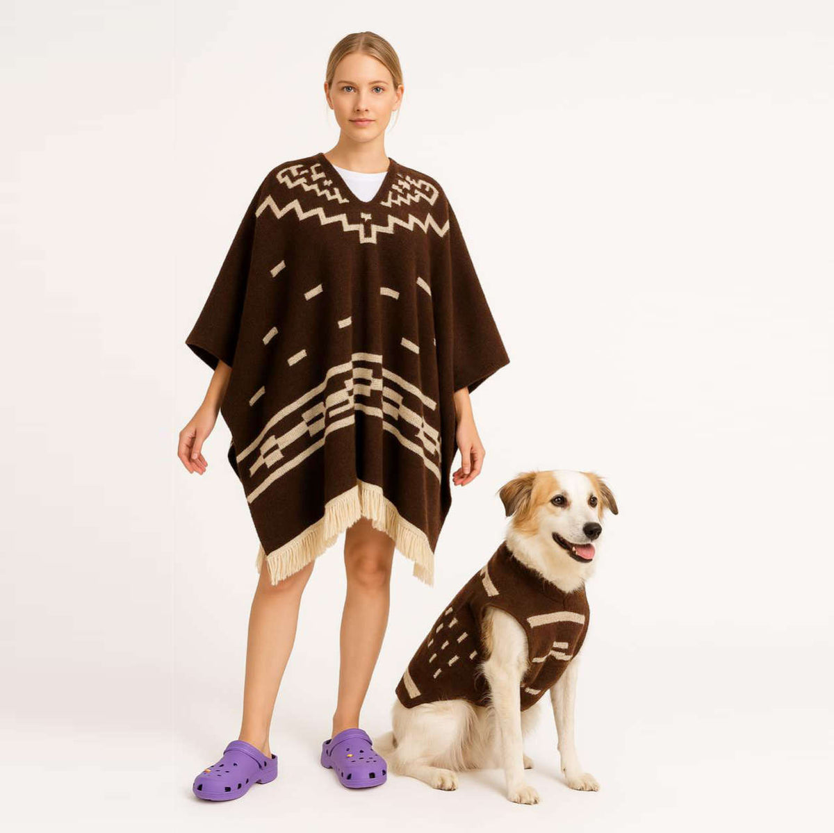Western Wanderer Duo - Alpaca Wool Ponchos for You & Your Pet by ECUALAMA