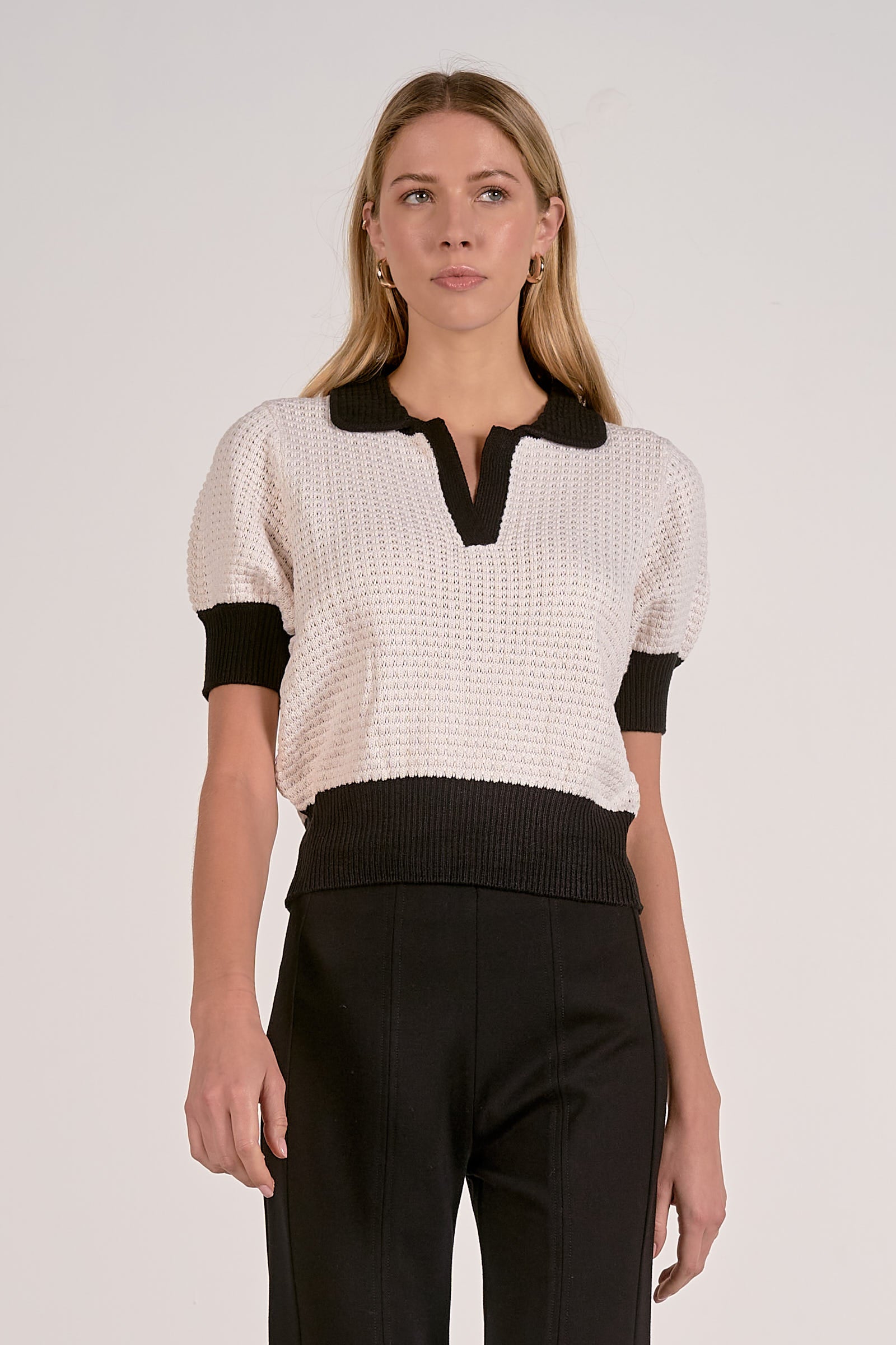 Elan Crochet Contrast Trim Top by Sierra Deene
