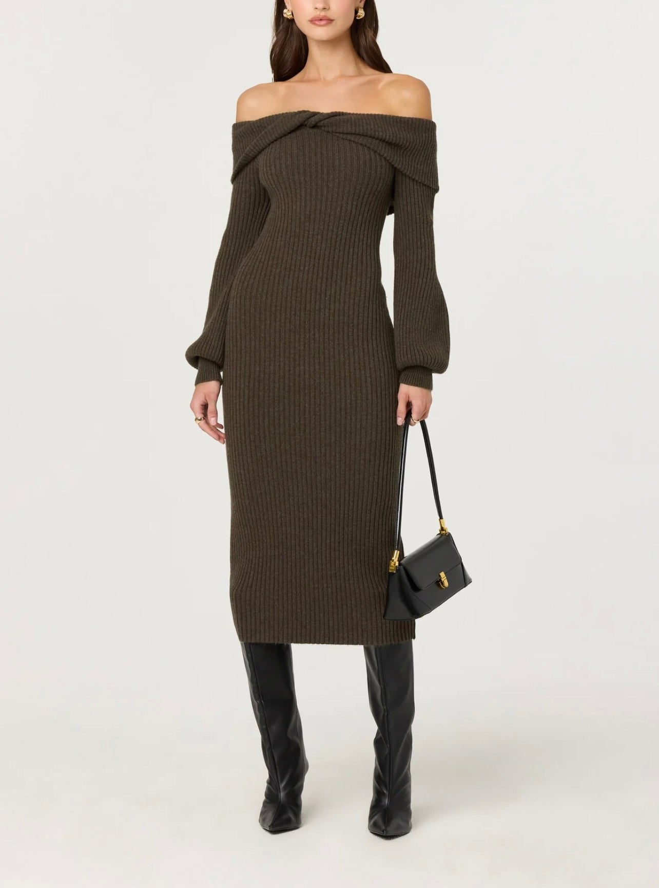ASTR The Label Tilde Off Shoulder Midi Sweater Dress by Sierra Deene