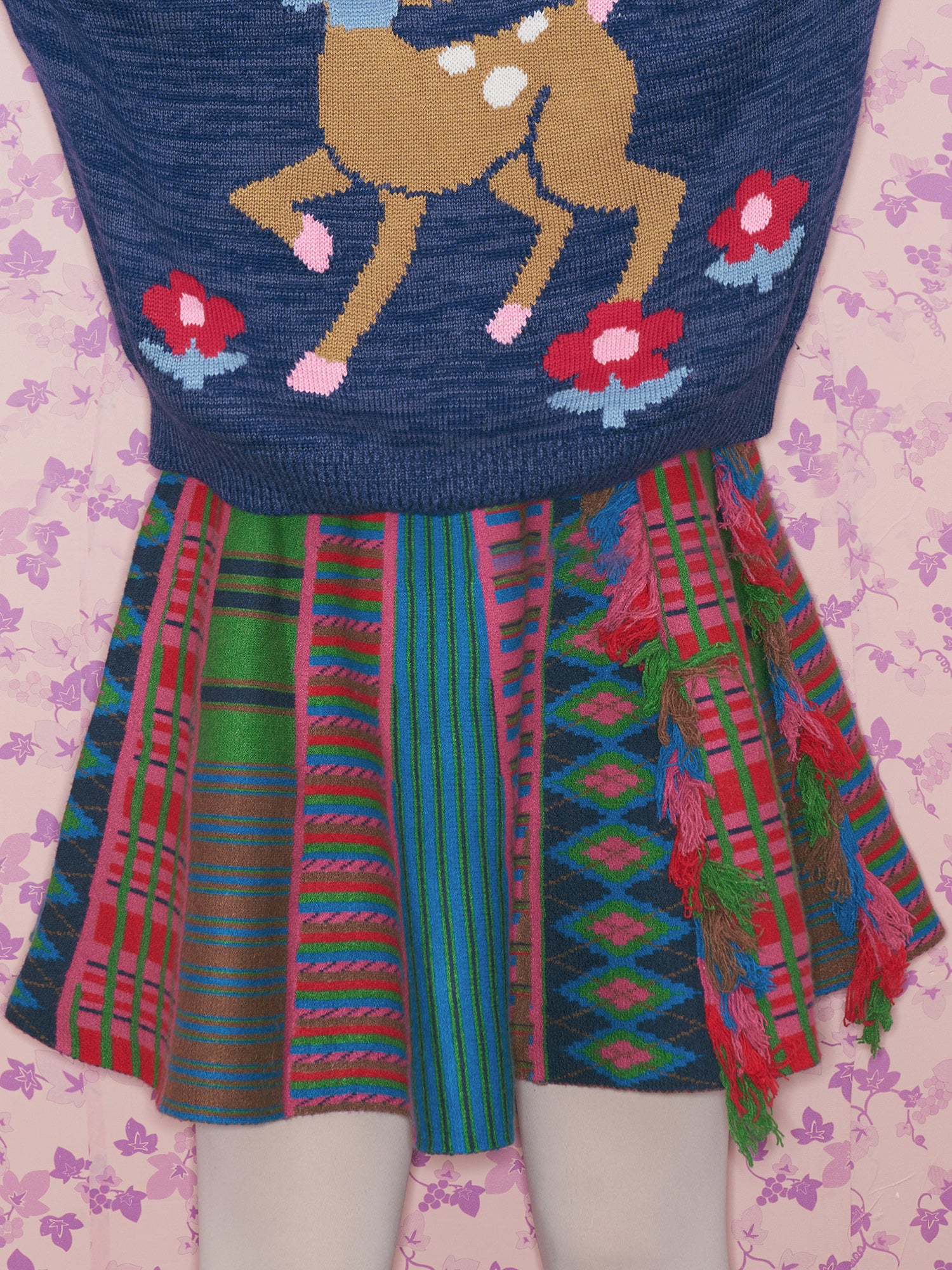 Kawaii Colorful Plaid Knit Fringe Skirt - tntntutu by Land Decora