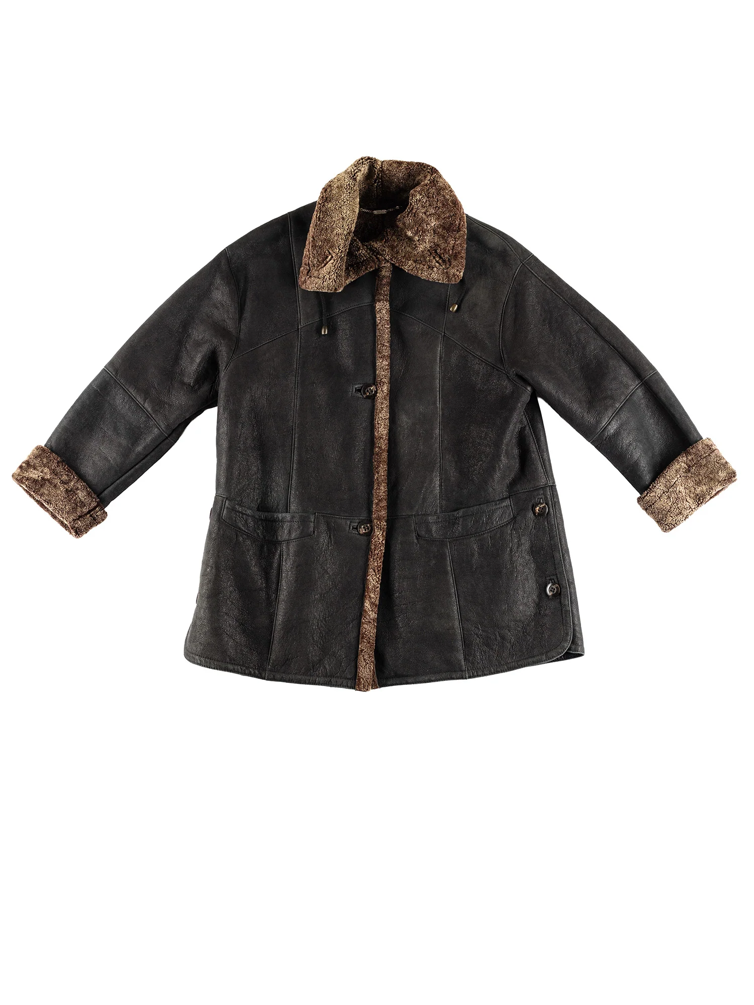 Vintage 80's Women Sheepskin Coat in Black by Northern Grip