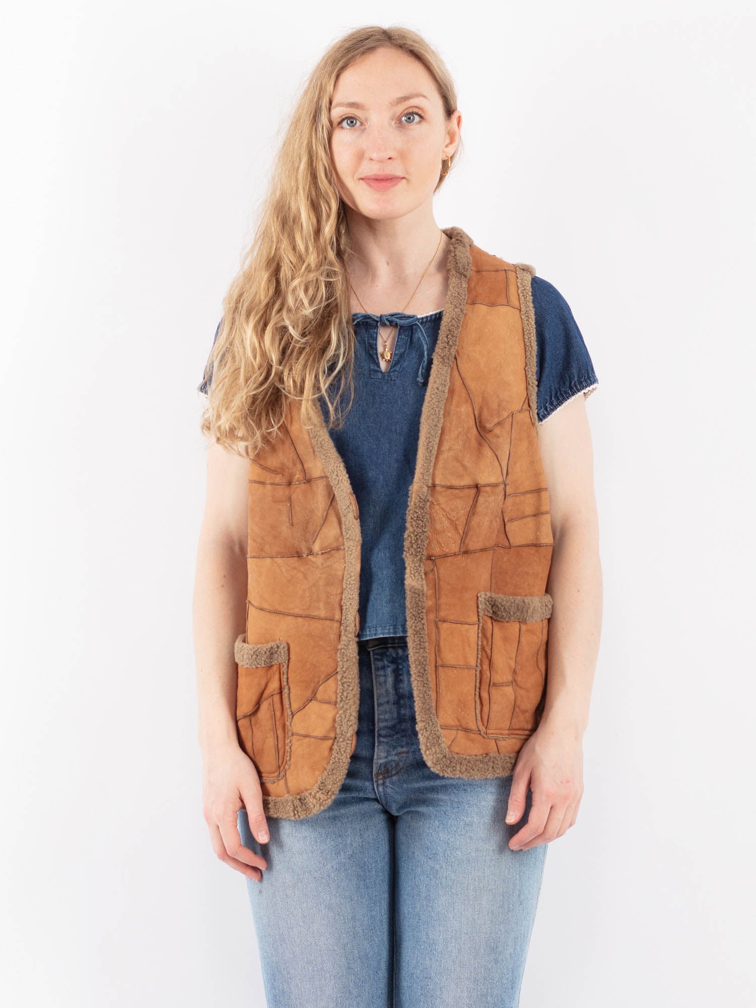 Vintage 90's Women Sheepskin Vest in Brown by Northern Grip