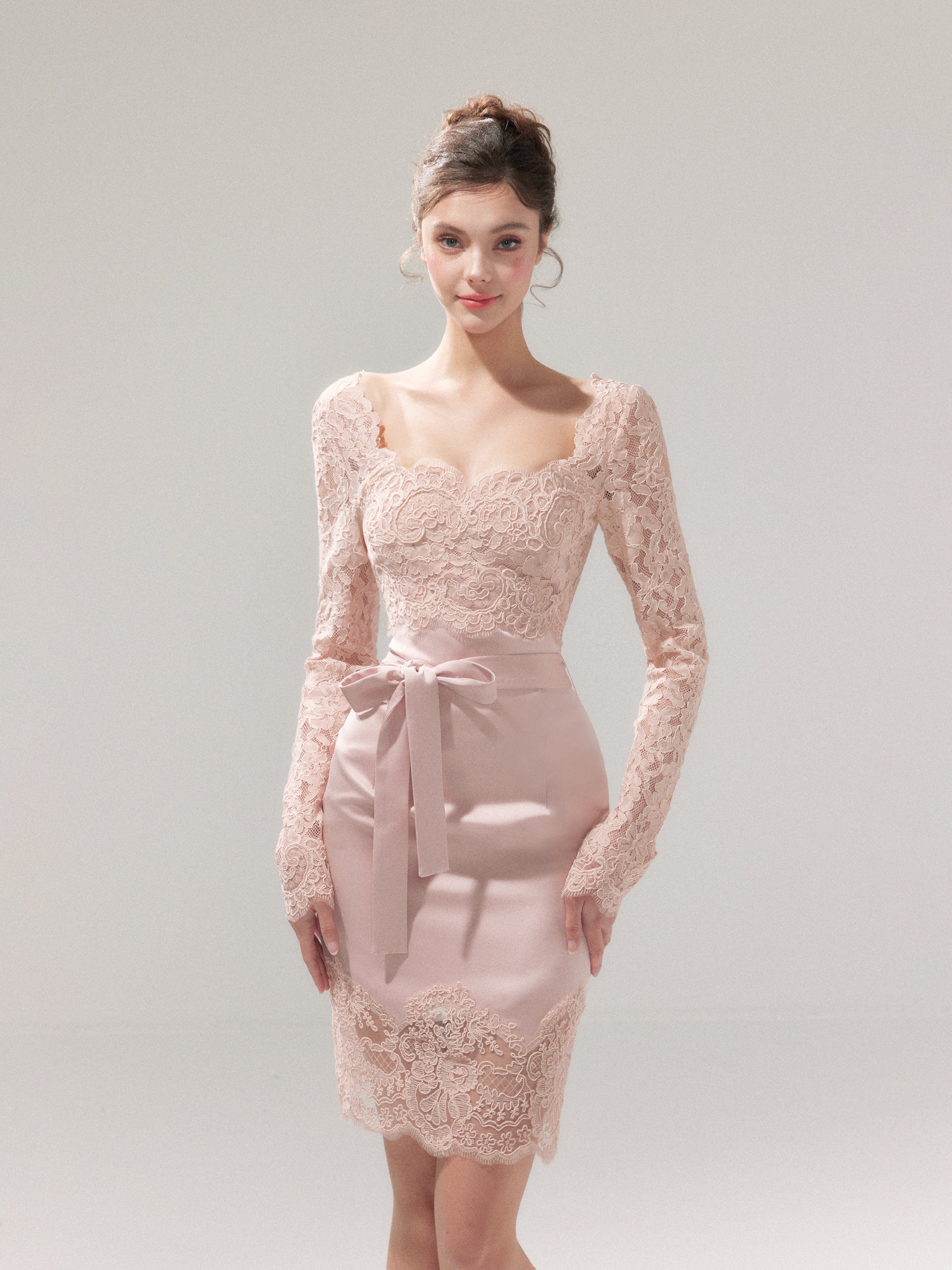 Tulip Pink Satin Lace Bodycon Dress - YZZI HE by Land Decora