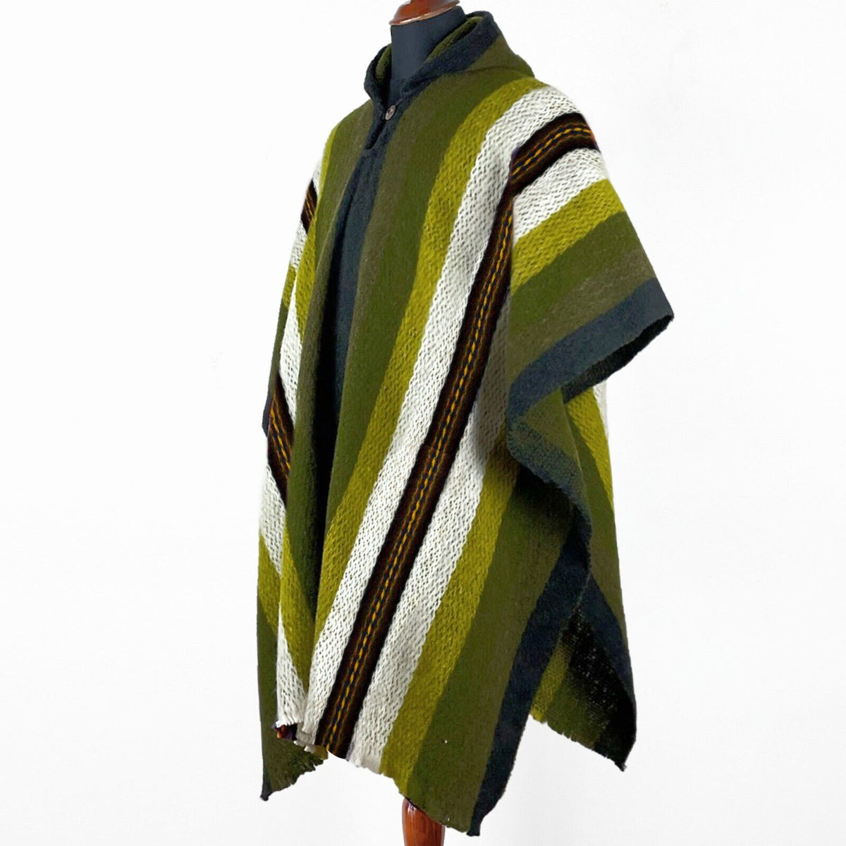 Llama Wool Unisex South American Handwoven Hooded Poncho - thick strip by ECUALAMA