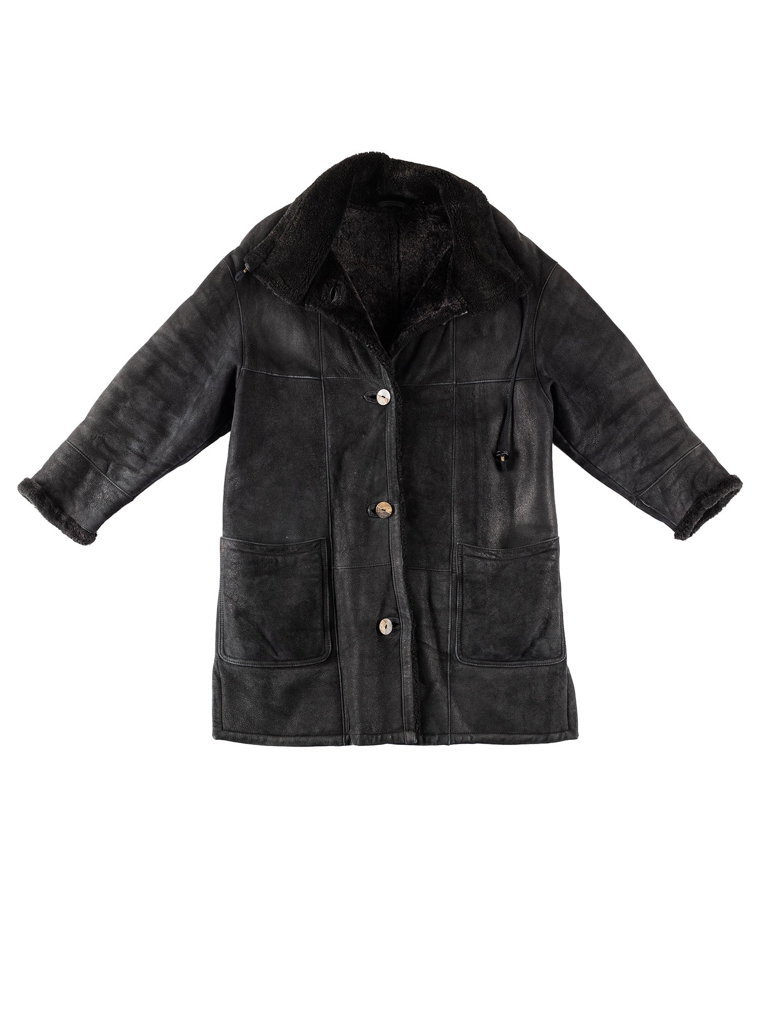 Vintage 80's Women Sheepskin Coat in Black by Northern Grip