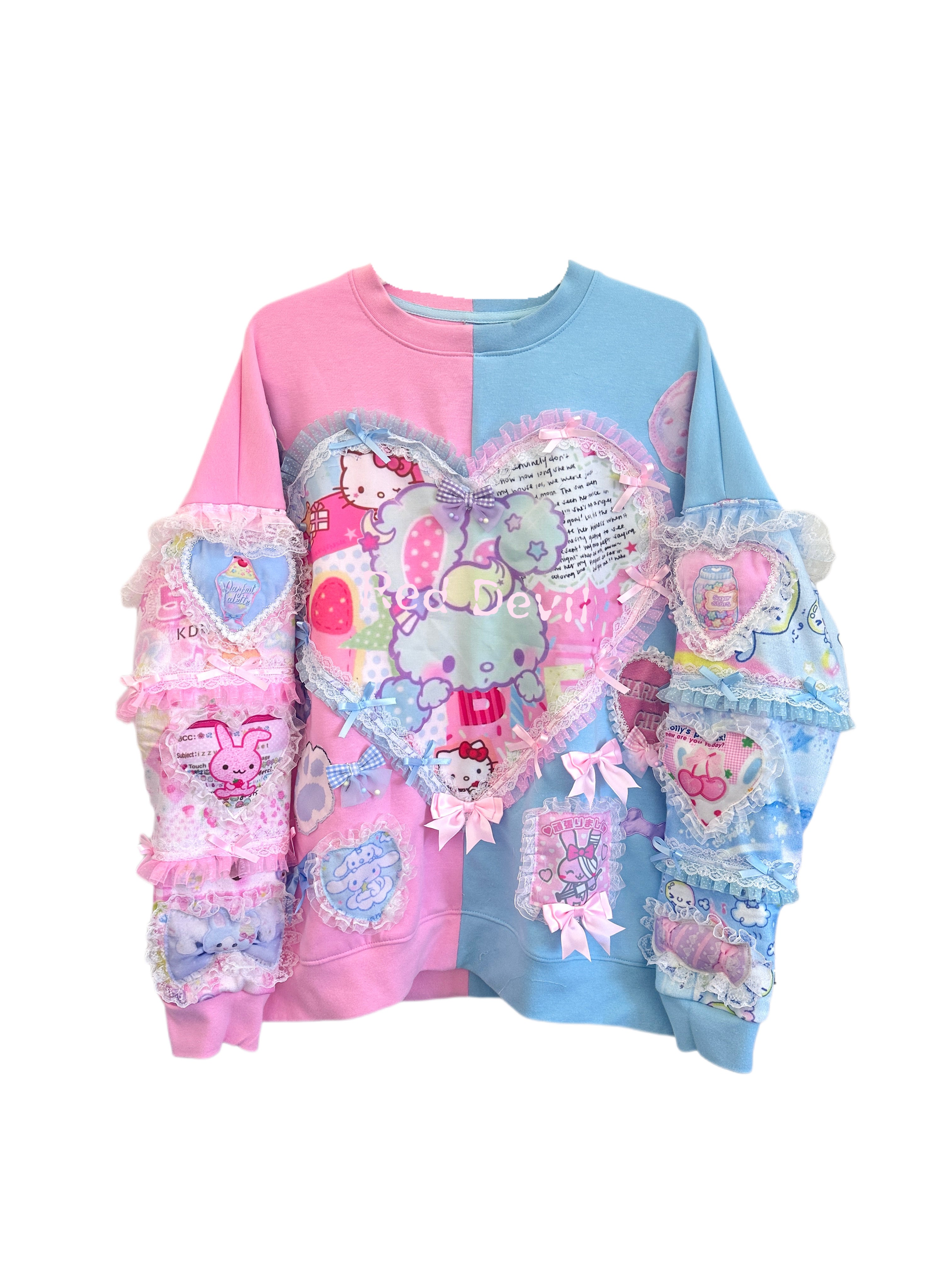 Decora Kei Pink Blue Heart Sweatshirt Dreamy Maximalist Style - RedDevil by Land Decora