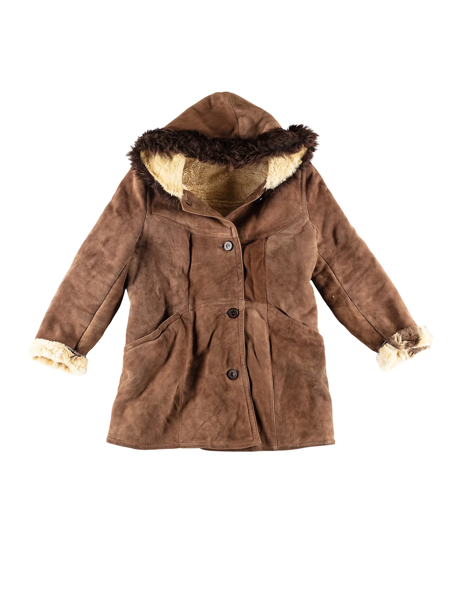 Vintage 70's Women Hooded Sheepskin Penny Lane Coat in Brown by Northern Grip