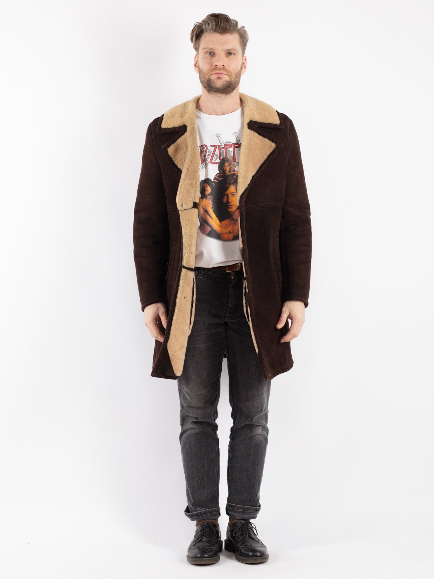 Vintage 70's Men Sheepskin Coat in Brown by Northern Grip