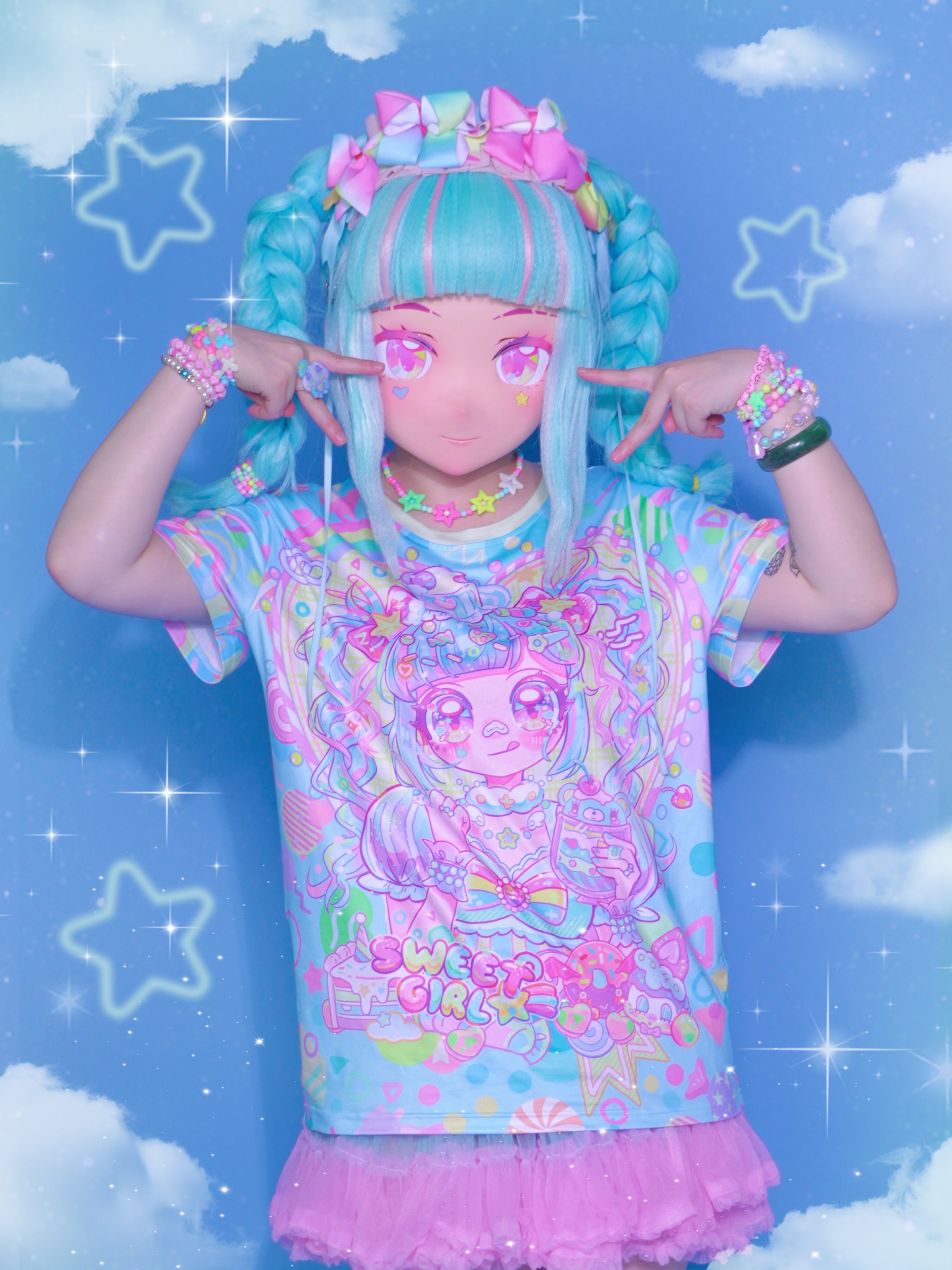 Decora TShirt Aqua Candy Girl Print Loose Fit - Dream Bubble by Land Decora