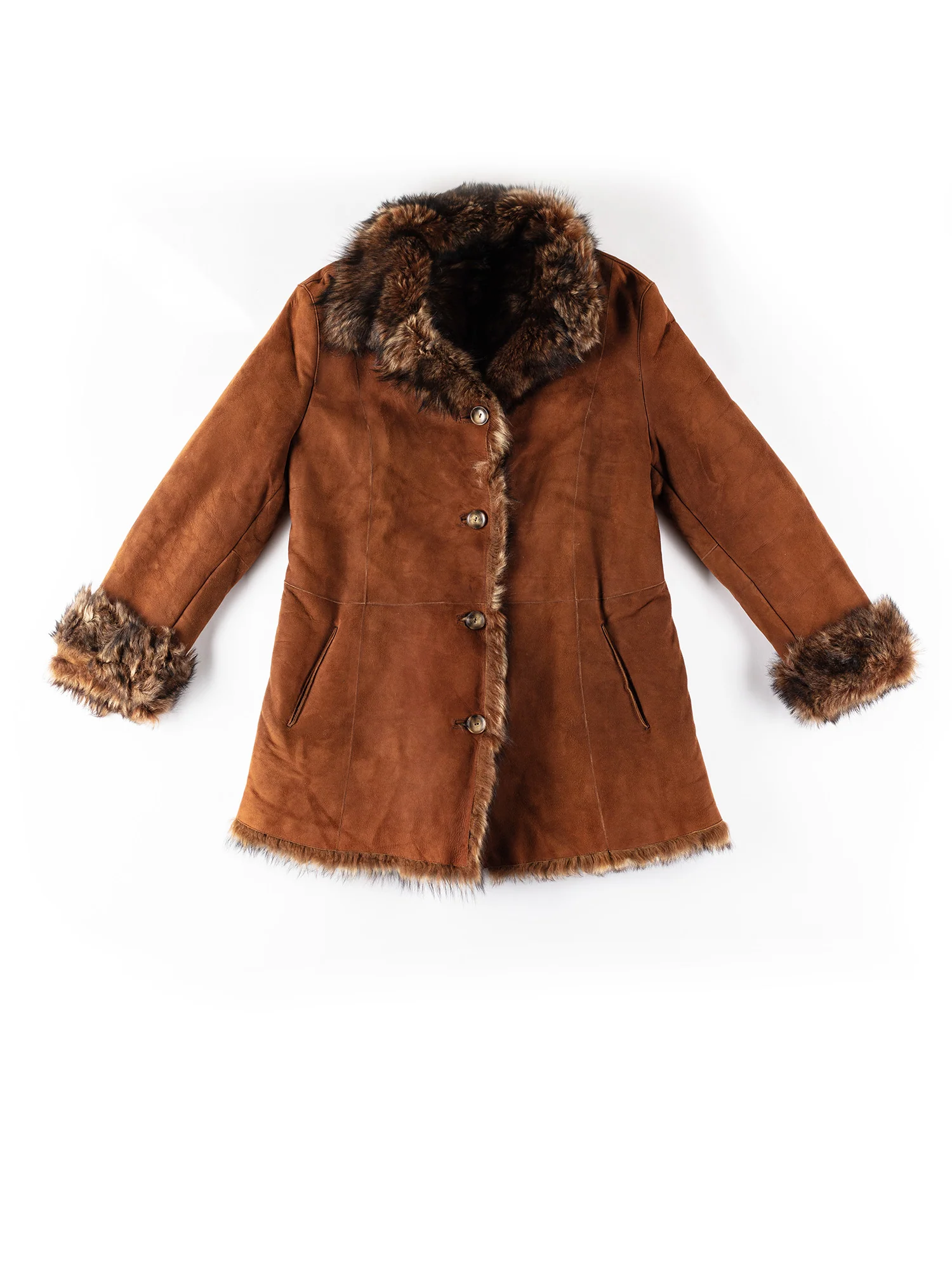 Vintage 70's Women Sheepskin Penny Lane Fur Coat in Brown by Northern Grip