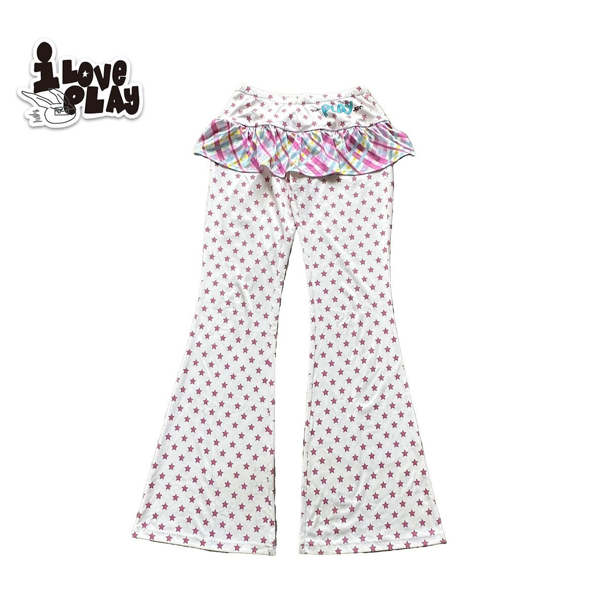 Y2K Flare Pants Star Patchwork Pleated Skirt Design - Loveplay by Land Decora