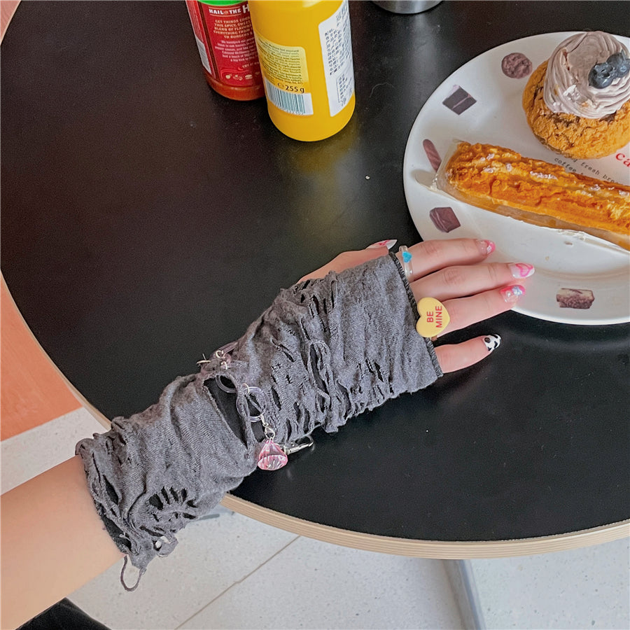 Y2K Distressed Fingerless Sun Protection Arm Warmers - Spandex - LET ME SEE by Land Decora
