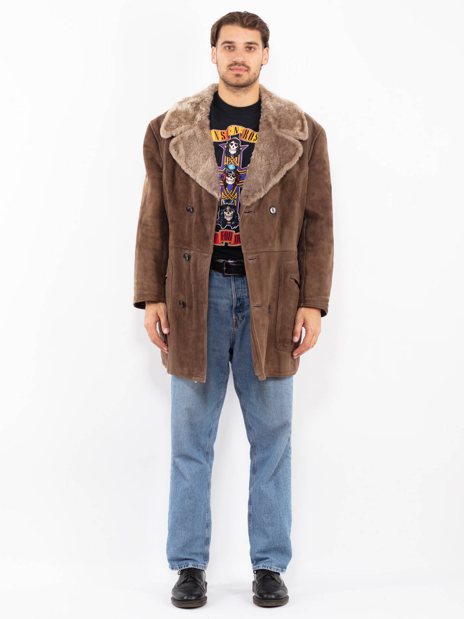 Vintage 70's Men Sheepskin Shearling Coat in Brown by Northern Grip