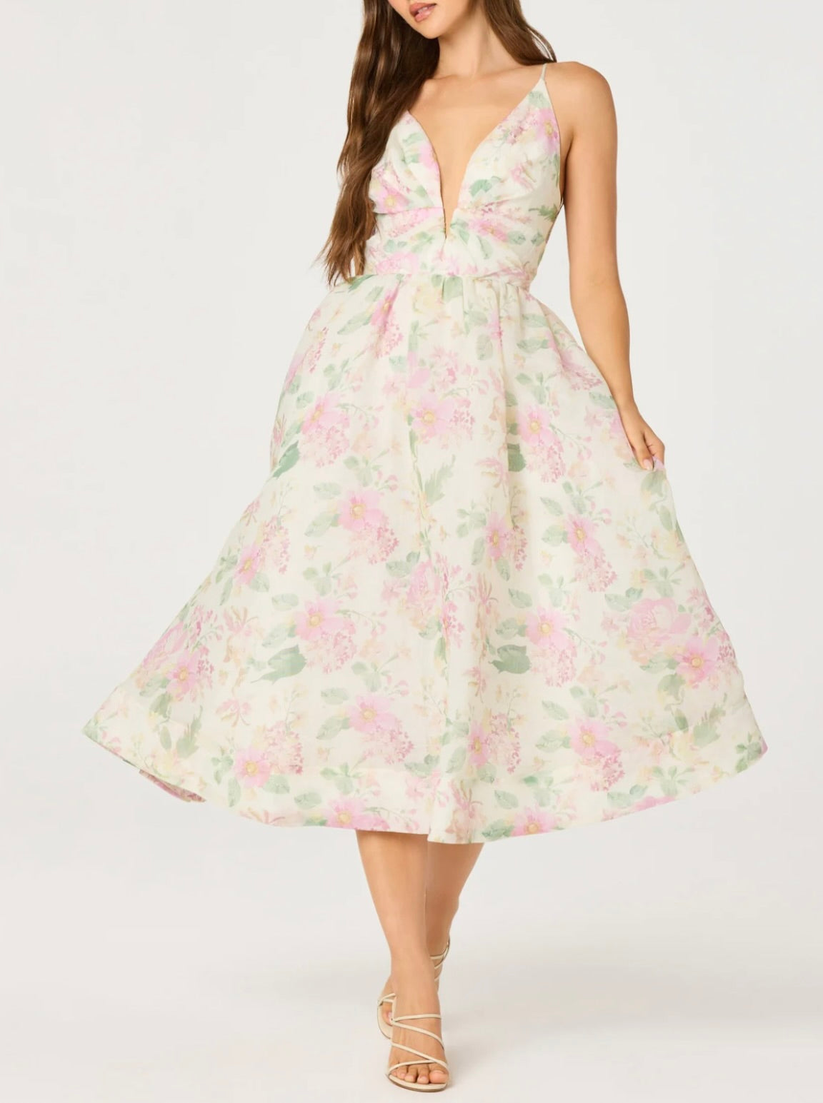 ASTR The Label Janna Floral Plunge Midi Dress by Sierra Deene
