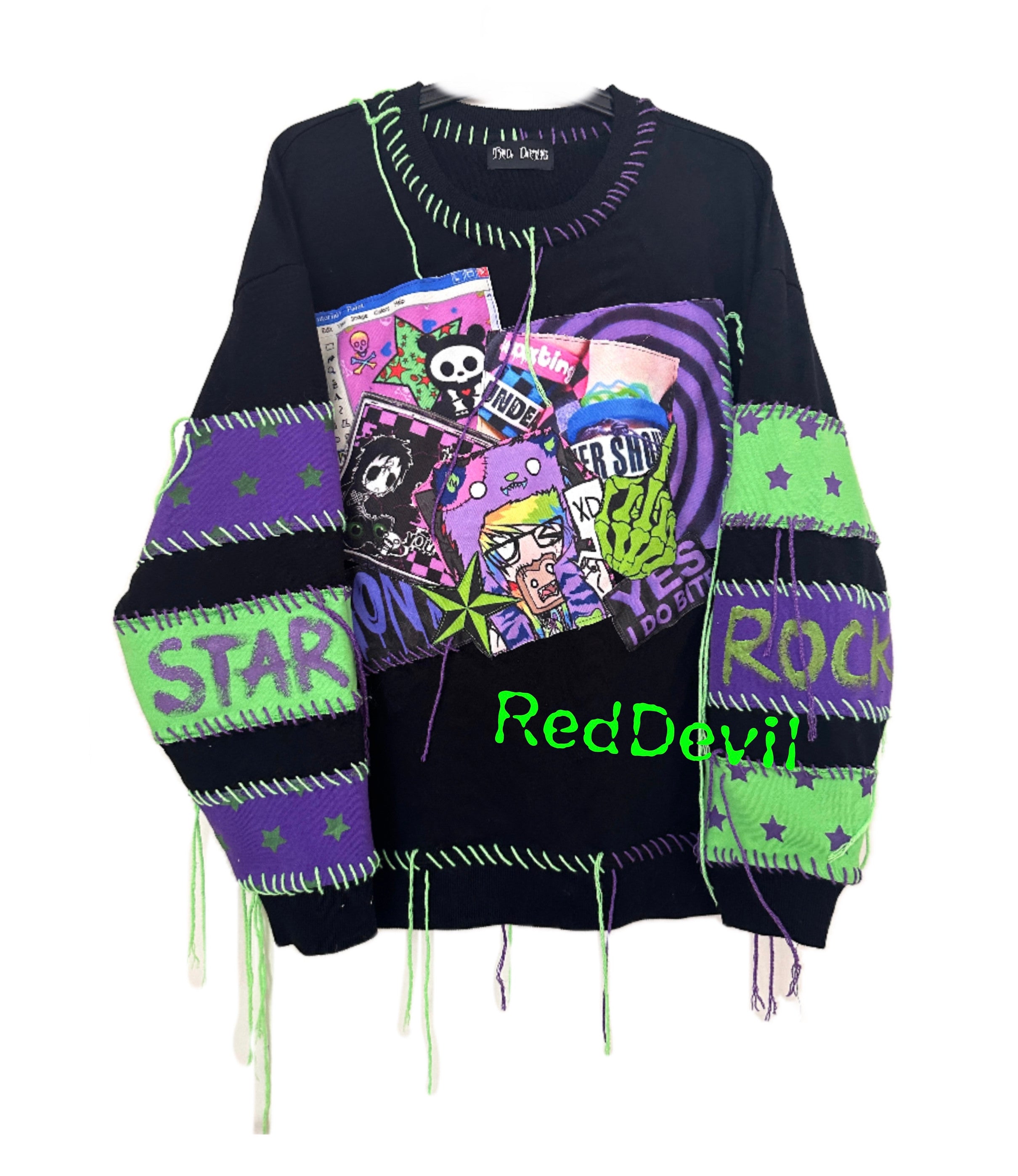 Punk Colorblock Crewneck Sweatshirt - RedDevil by Land Decora