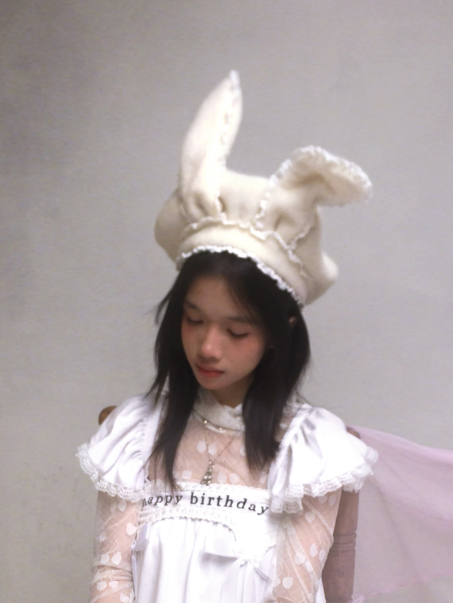 Kawaii Lace Beret Wire Bunny Ears Cream - Daytoday Everyday Institute by Land Decora
