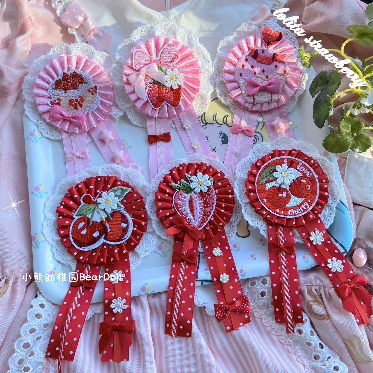 Kawaii Strawberry Cherry Pin - Bear Doll by Land Decora
